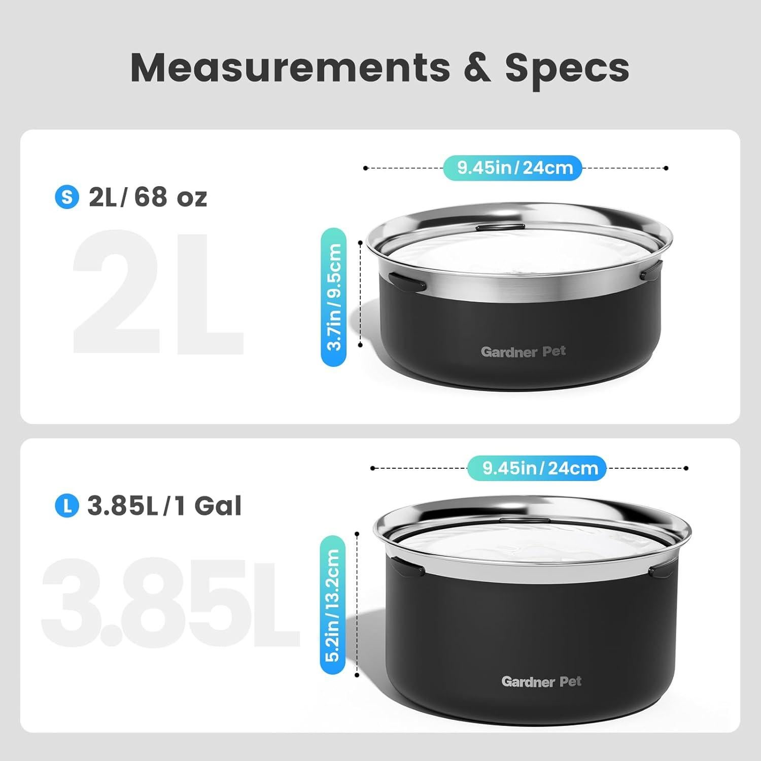 Cuenco de Agua Lento Gardner Pet 3.85L Acero Inoxidable Negro