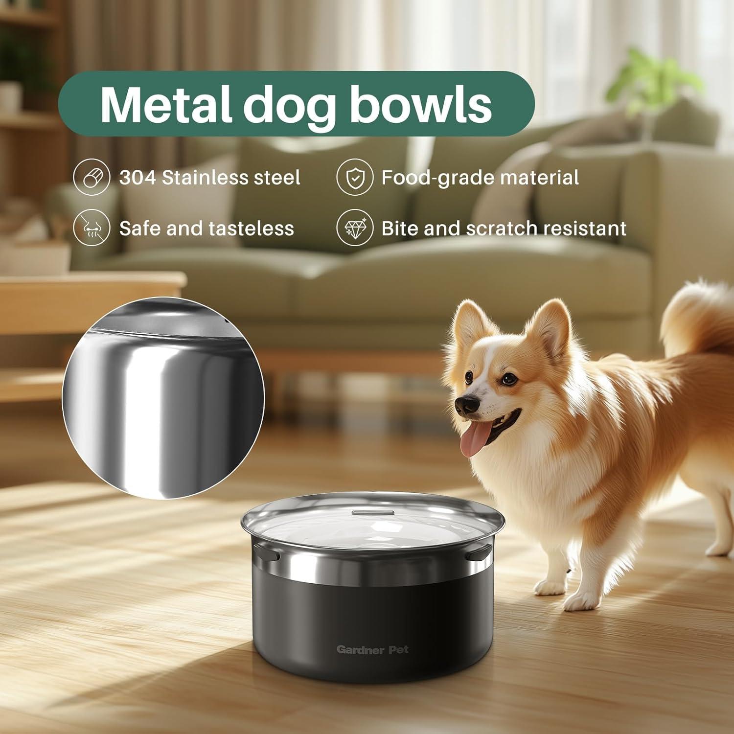 Cuenco de Agua Lento Gardner Pet 3.85L Acero Inoxidable Negro