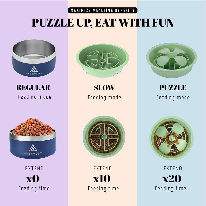 Comedero Lento AVERYDAY 2.5 Tazas para Perros Grandes Verde