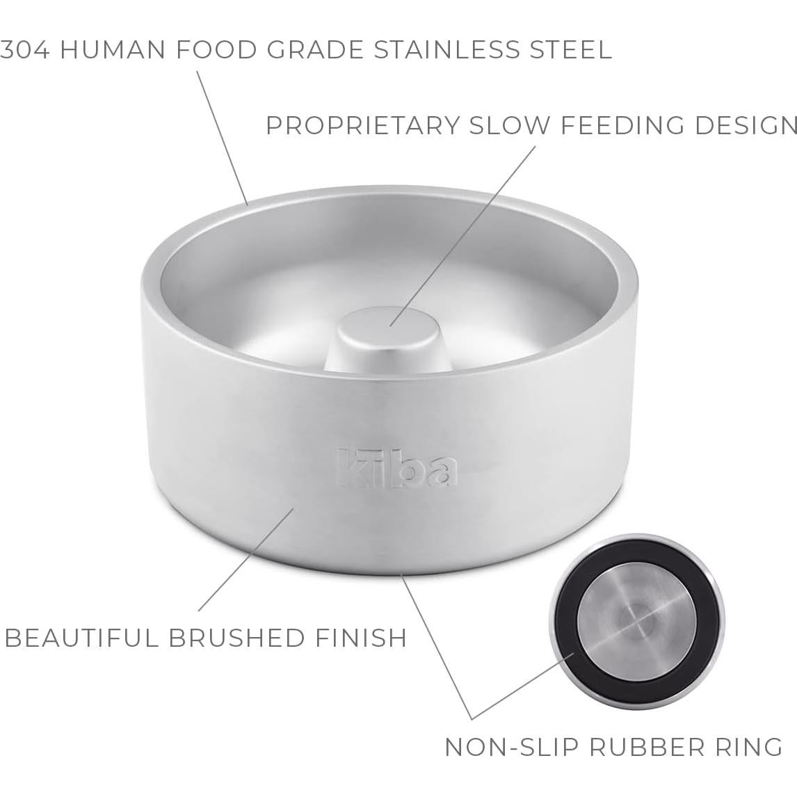 Tazón de Alimentación Lenta Kiba Ozark 64oz Acero Inoxidable