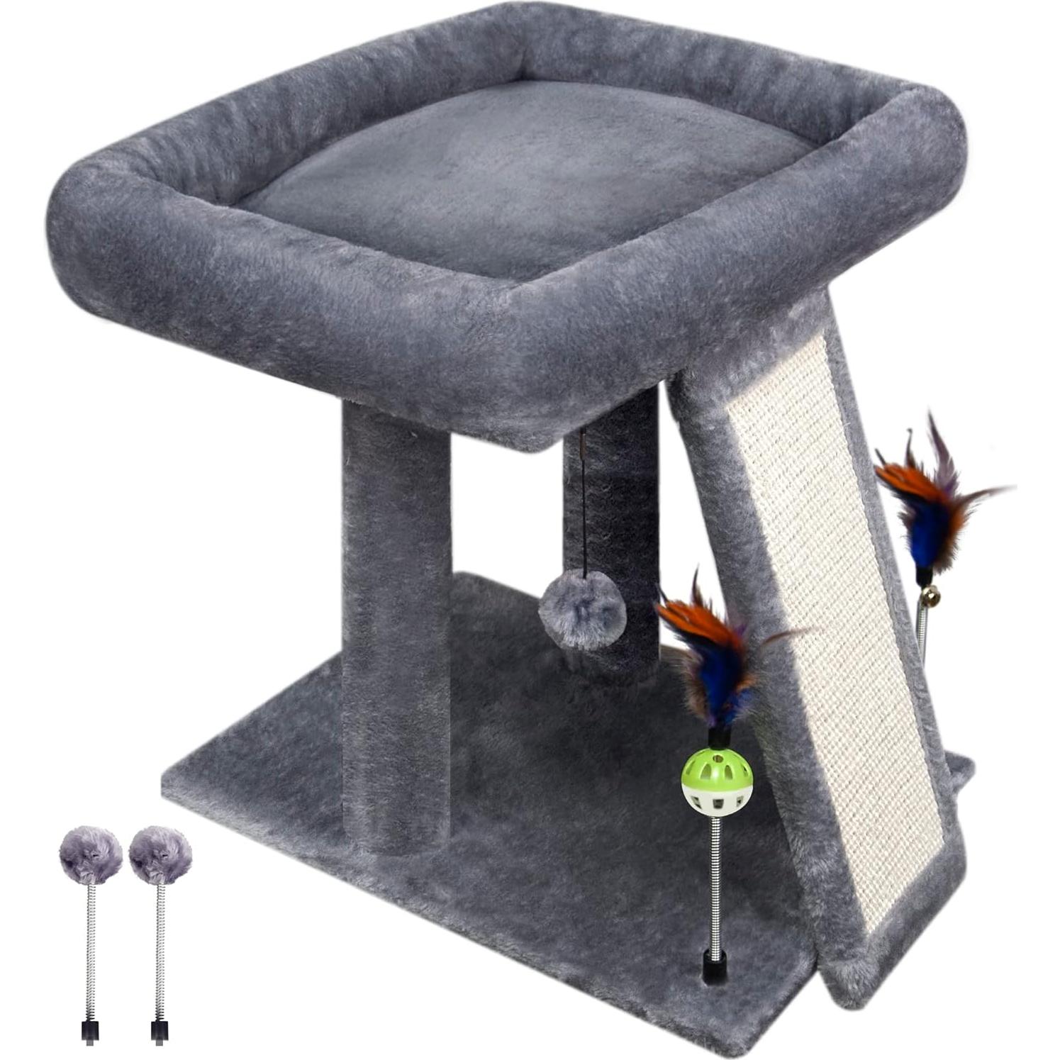 Torre para Gatos TWDEPART con Rascador y Juguetes, Gris