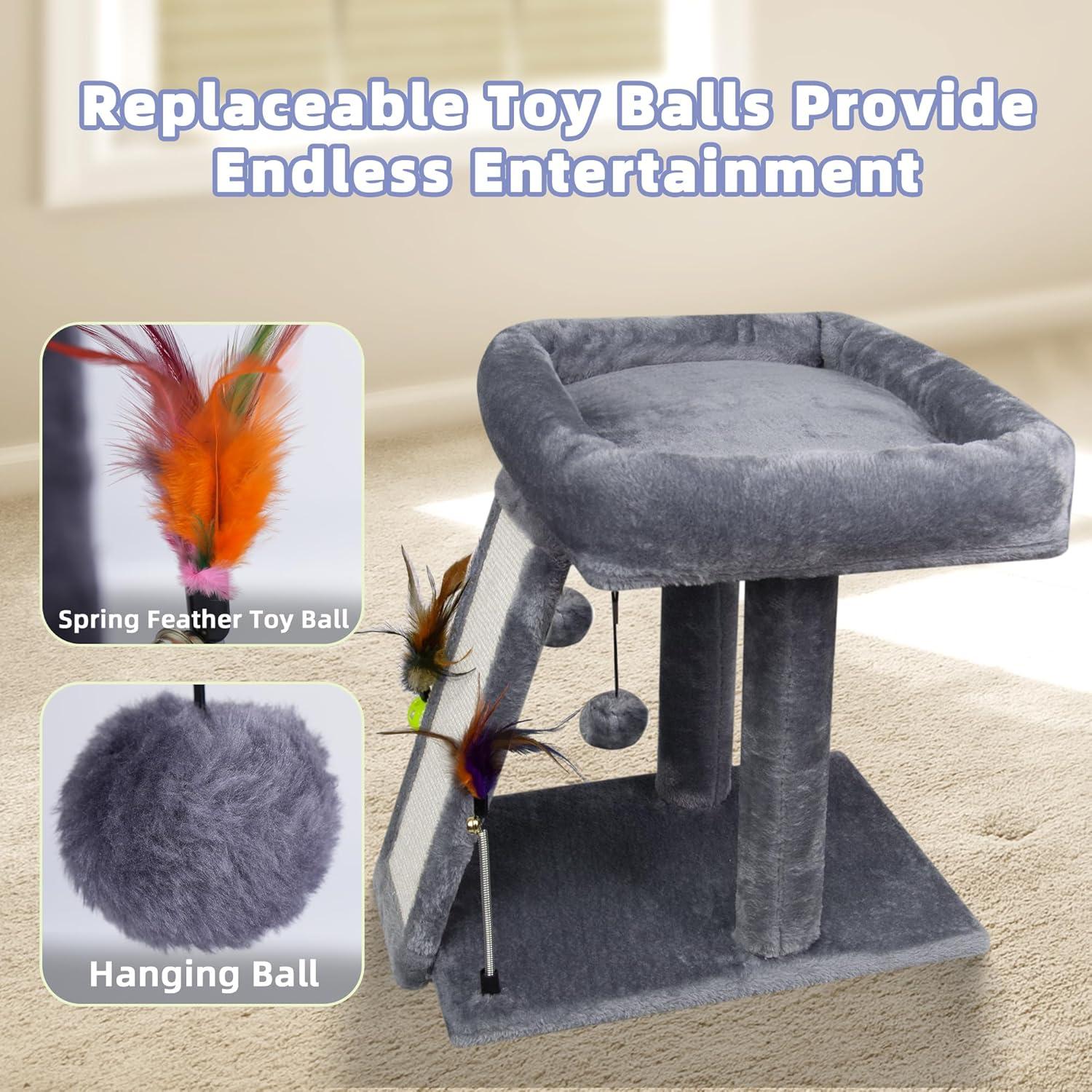 Torre para Gatos TWDEPART con Rascador y Juguetes, Gris