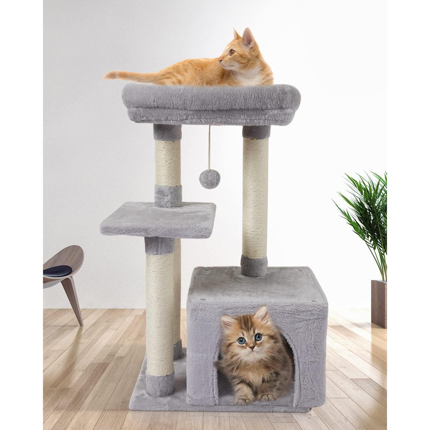 Árbol para Gatos FISH&NAP Gris con Rascador y Plataforma