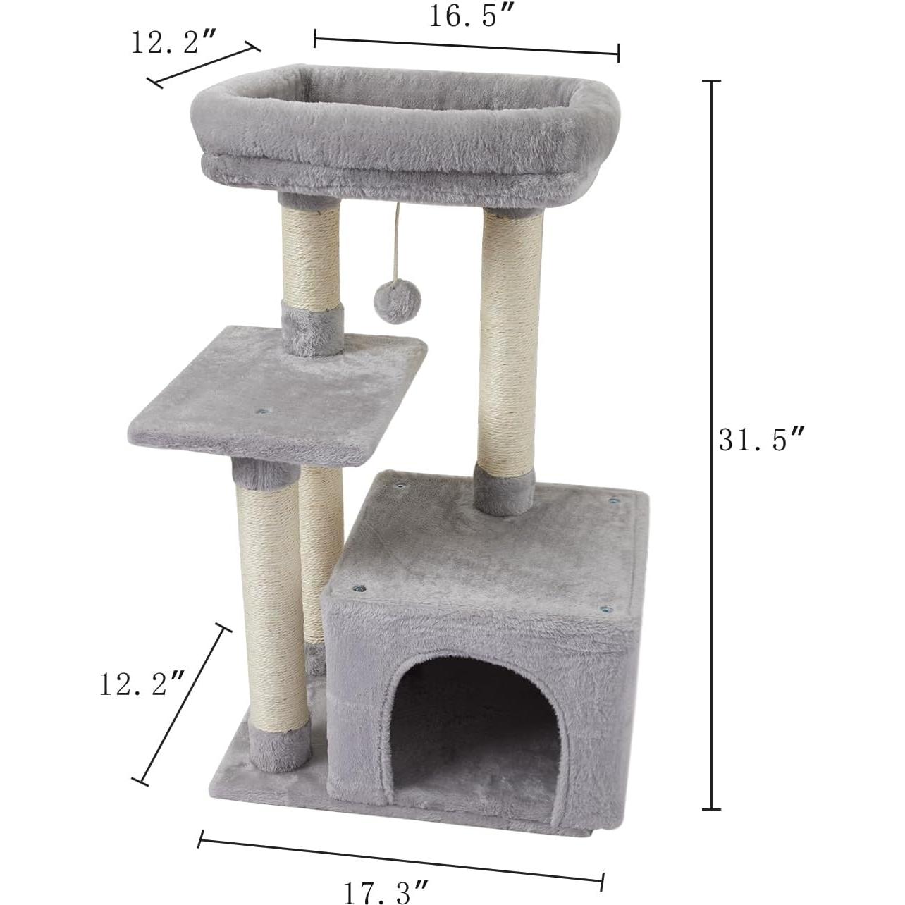 Árbol para Gatos FISH&NAP Gris con Rascador y Plataforma