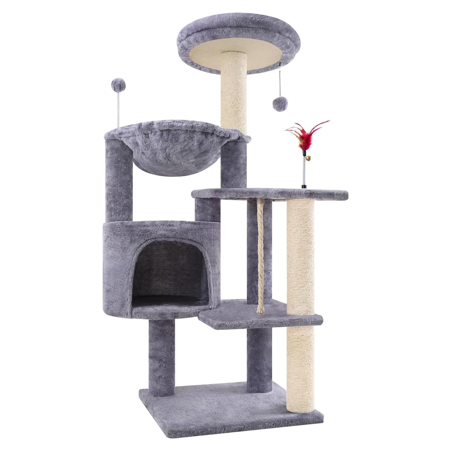 Árbol para Gatos TINWEIUS 108 cm con Postes para Rascar y Hamaca