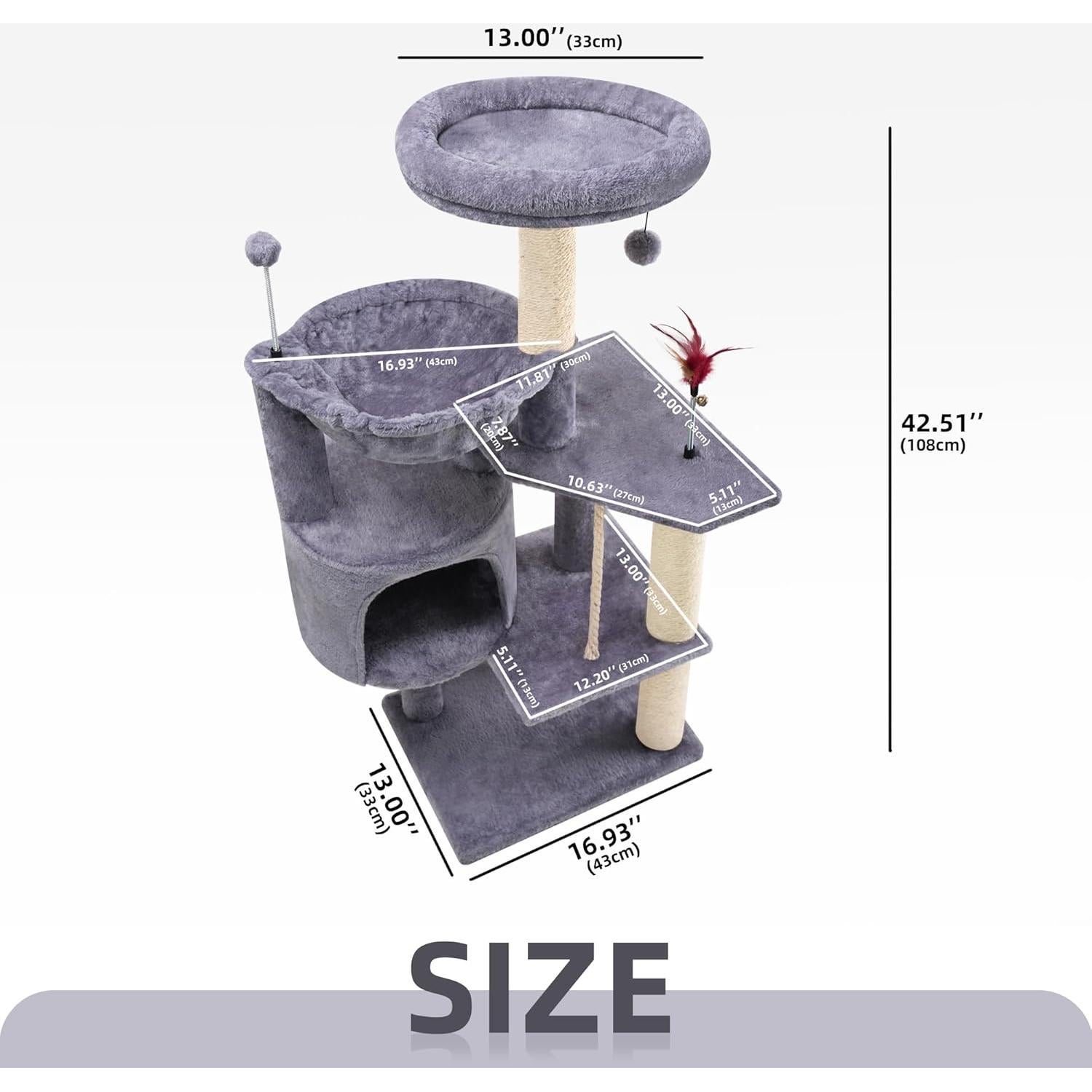 Árbol para Gatos TINWEIUS 108 cm con Postes para Rascar y Hamaca