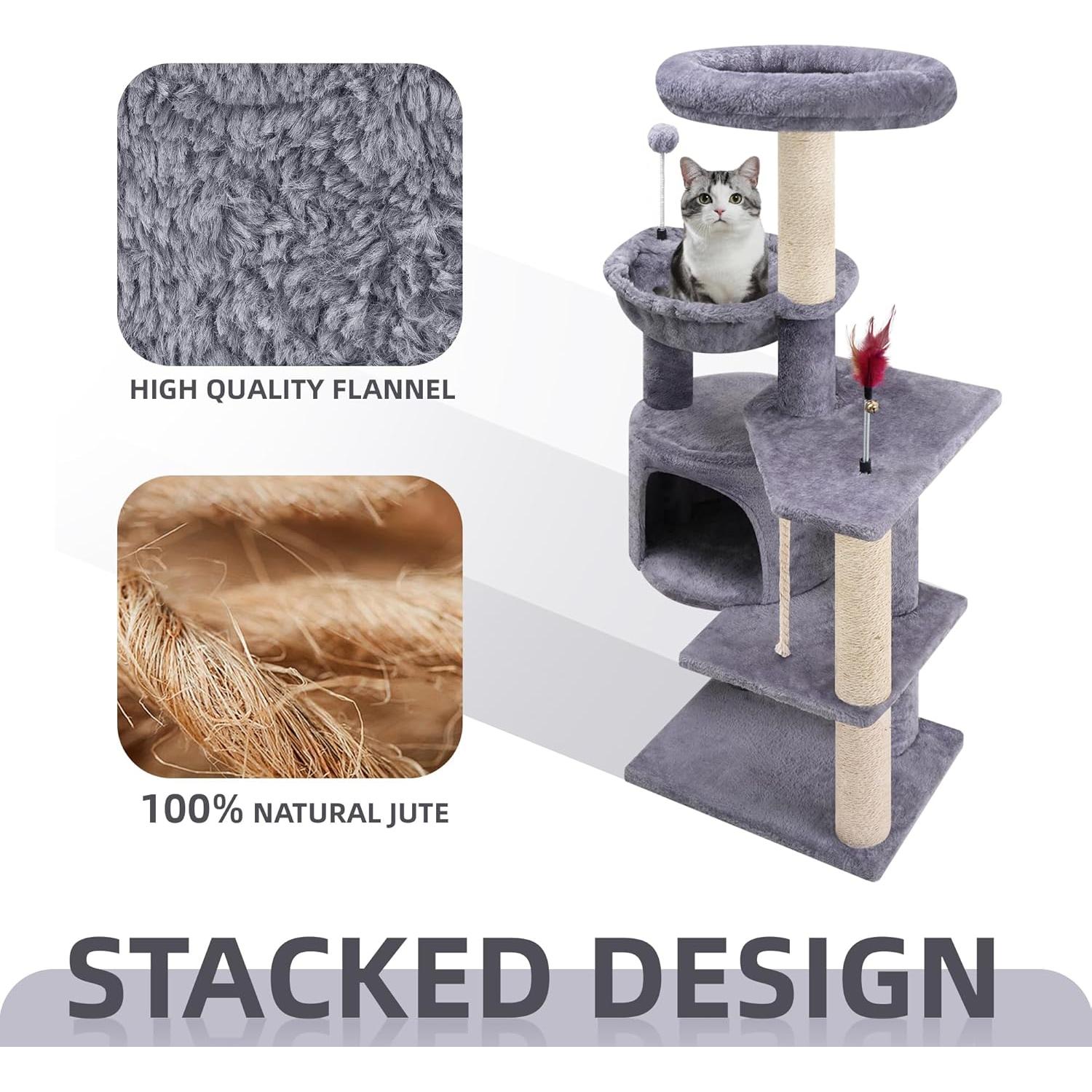 Árbol para Gatos TINWEIUS 108 cm con Postes para Rascar y Hamaca