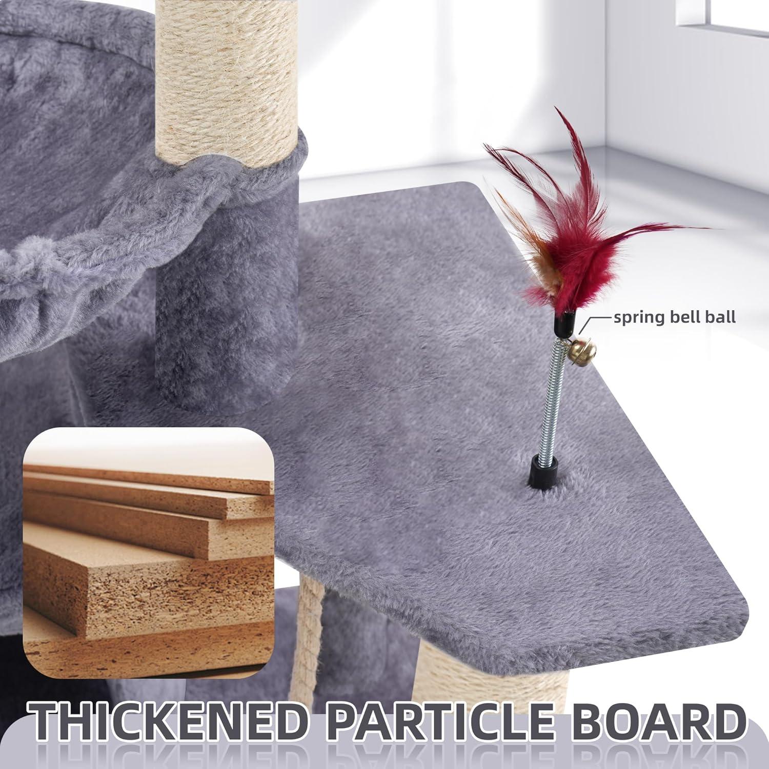 Árbol para Gatos TINWEIUS 108 cm con Postes para Rascar y Hamaca