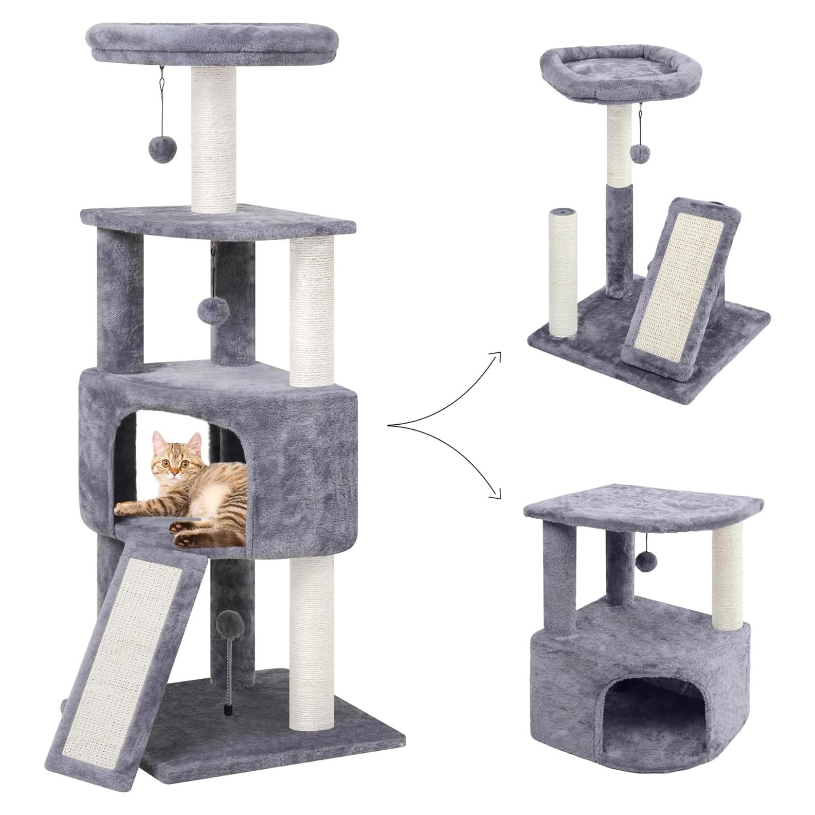 Torre para Gatos HUITREE 114.9cm con Rascador y Juguetes