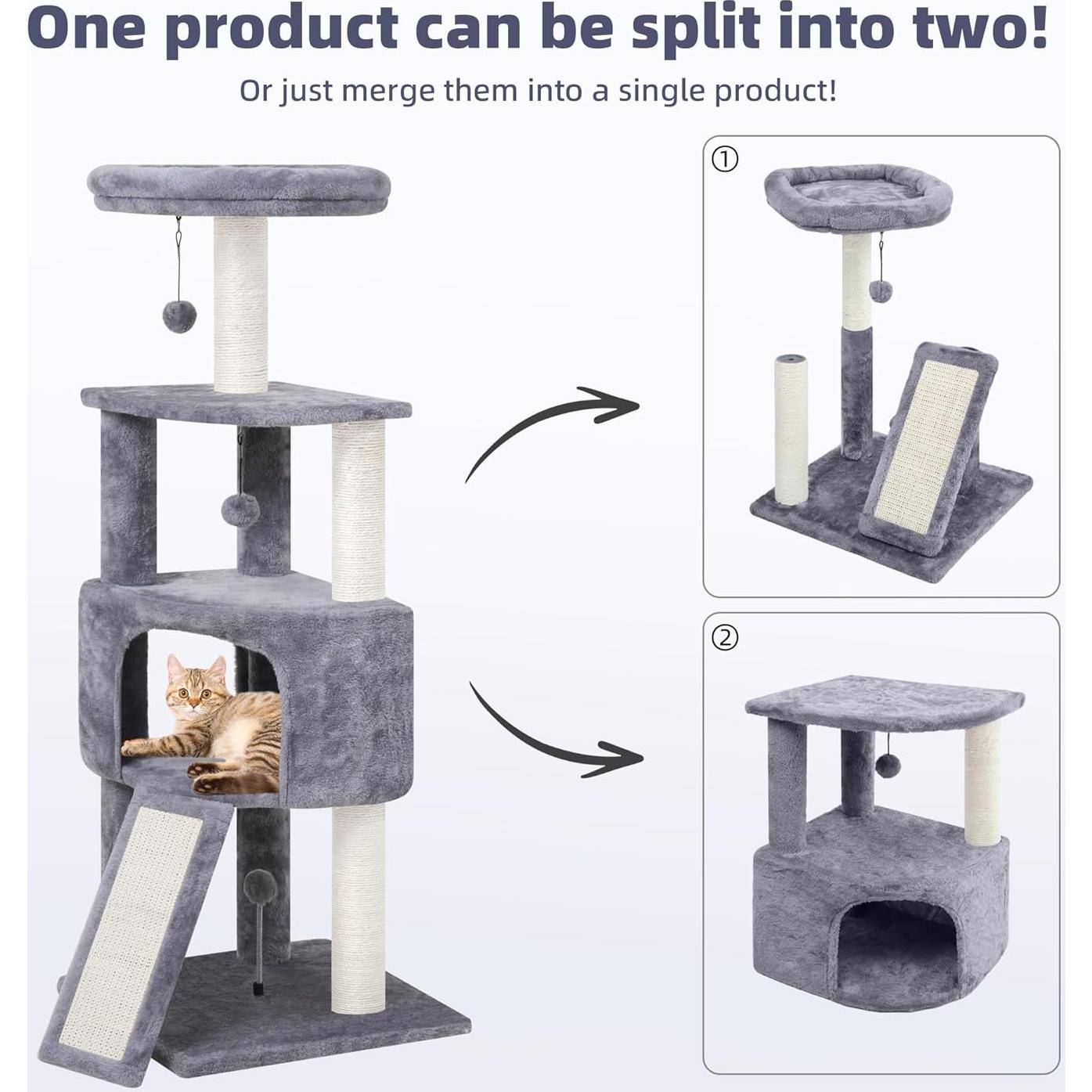 Torre para Gatos HUITREE 114.9cm con Rascador y Juguetes