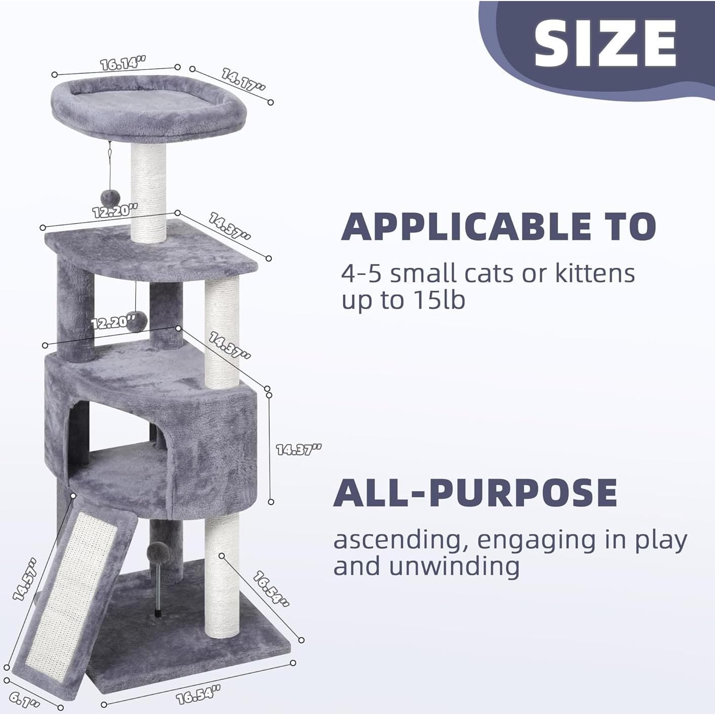 Torre para Gatos HUITREE 114.9cm con Rascador y Juguetes