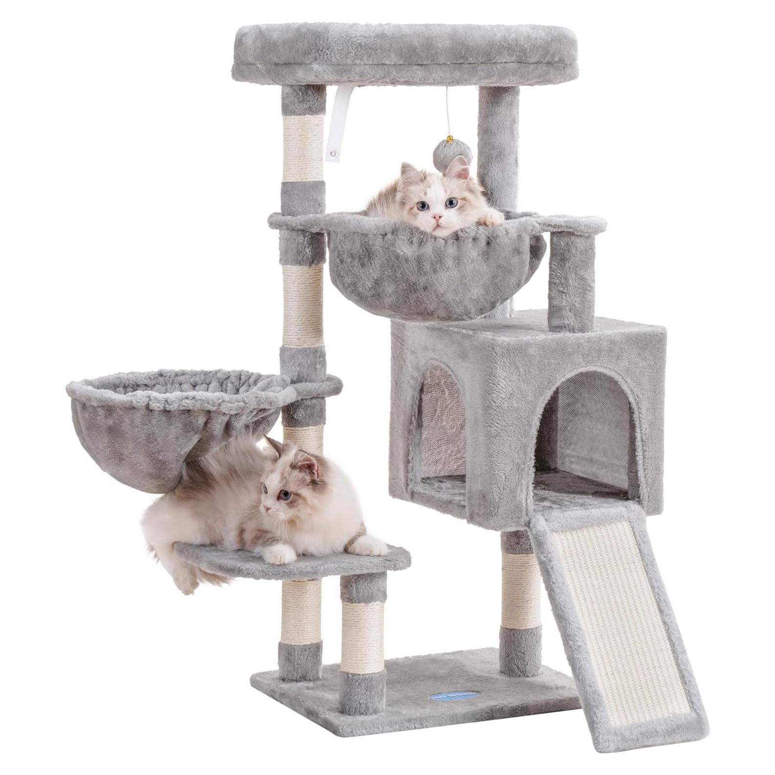 Árbol para Gatos Hey-brother 86cm Gris Claro con Rascador