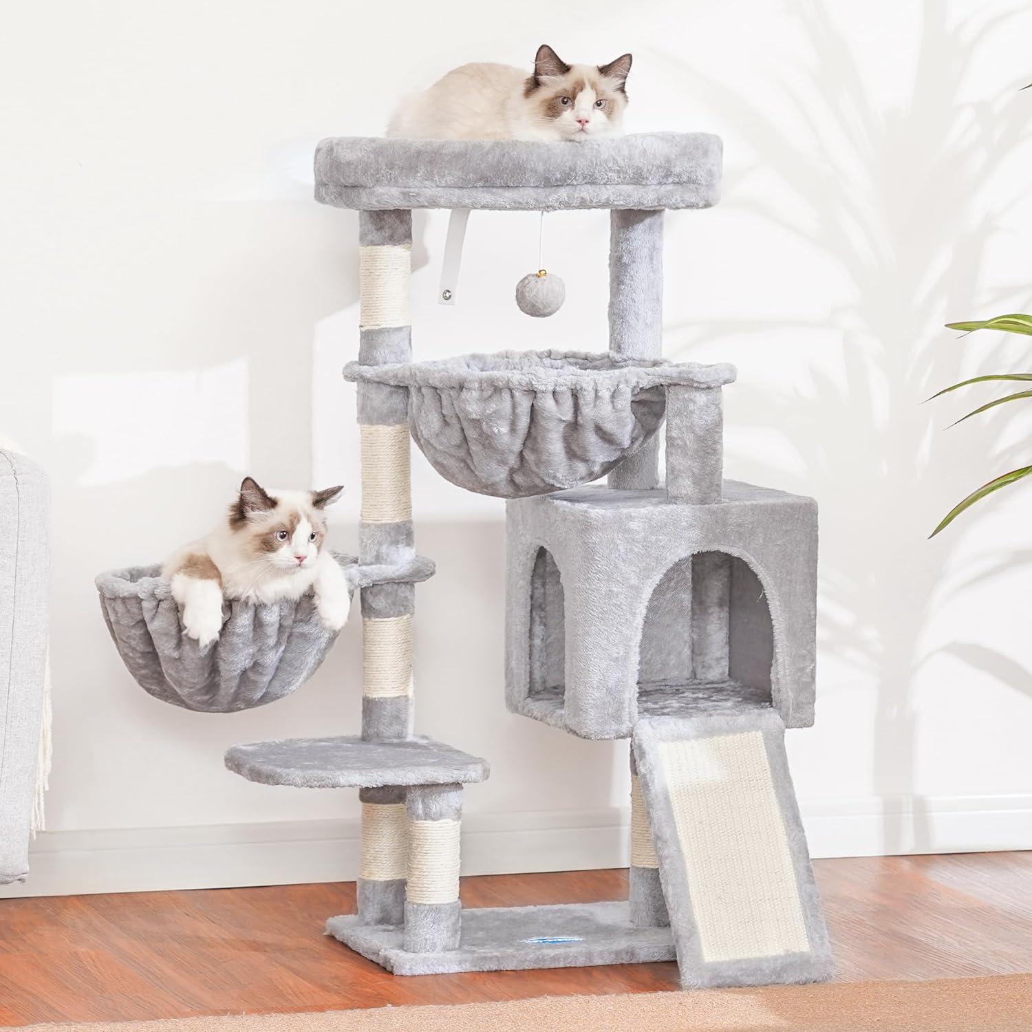 Árbol para Gatos Hey-brother 86cm Gris Claro con Rascador