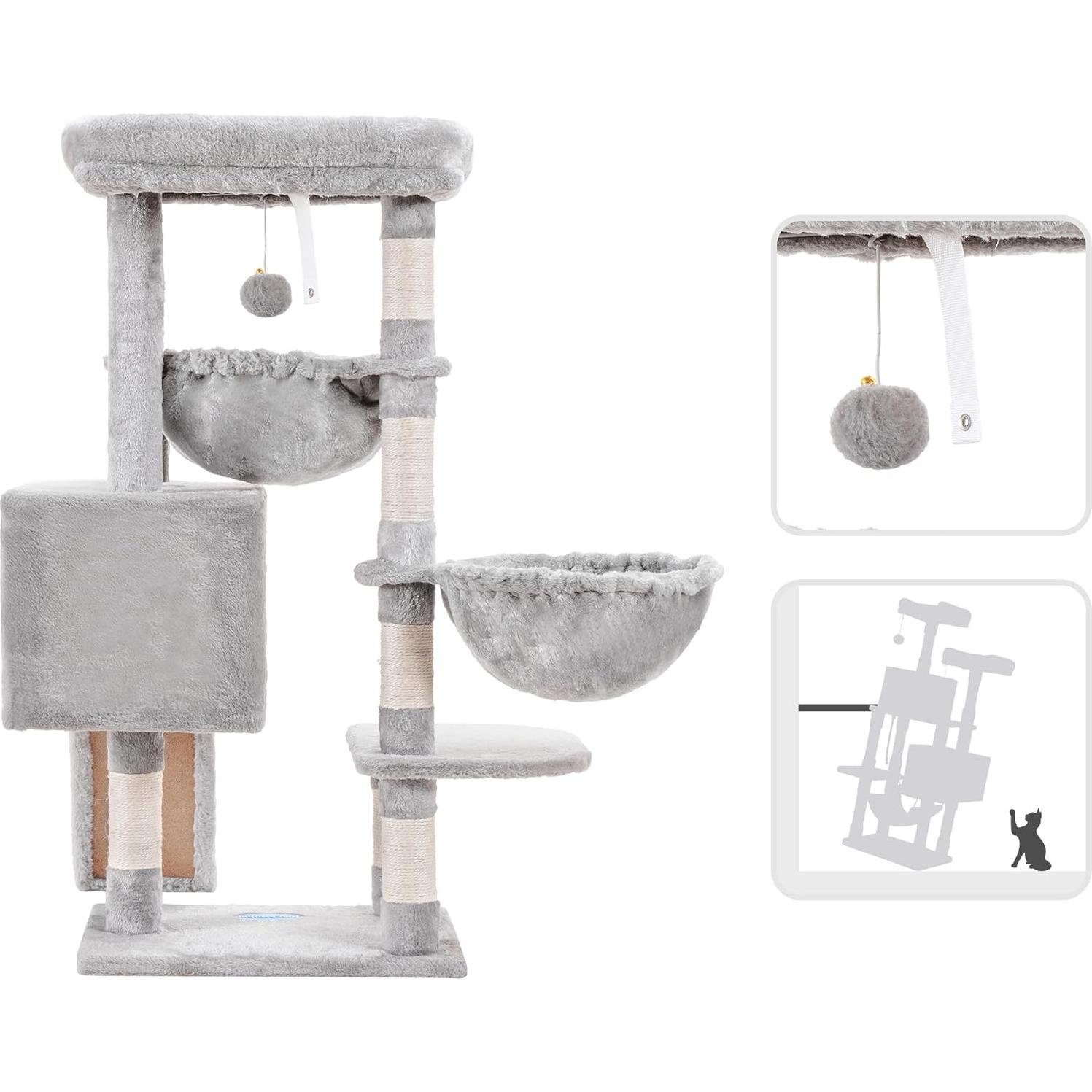 Árbol para Gatos Hey-brother 86cm Gris Claro con Rascador