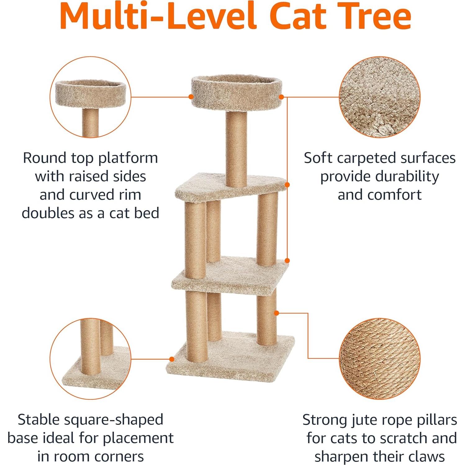 Árbol para Gatos Amazon Basics Grande 116.5 cm con Postes para Rascar