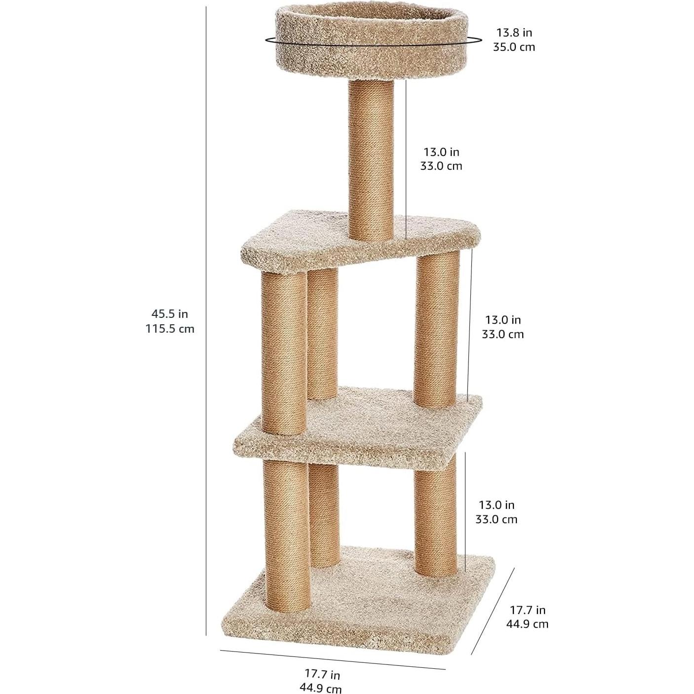 Árbol para Gatos Amazon Basics Grande 116.5 cm con Postes para Rascar