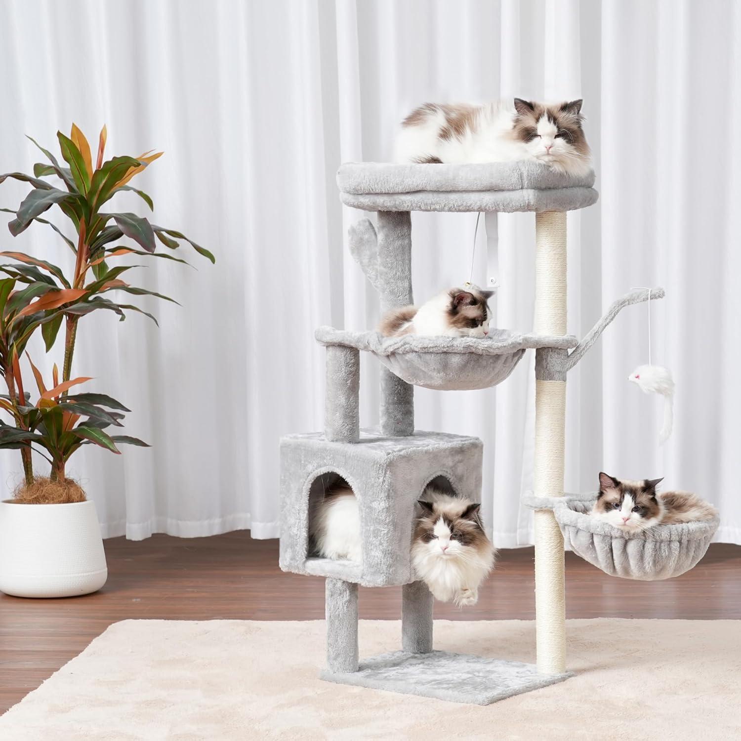 Torre para Gatos Heybly 100 cm con Poste Rascador y 2 Cestas