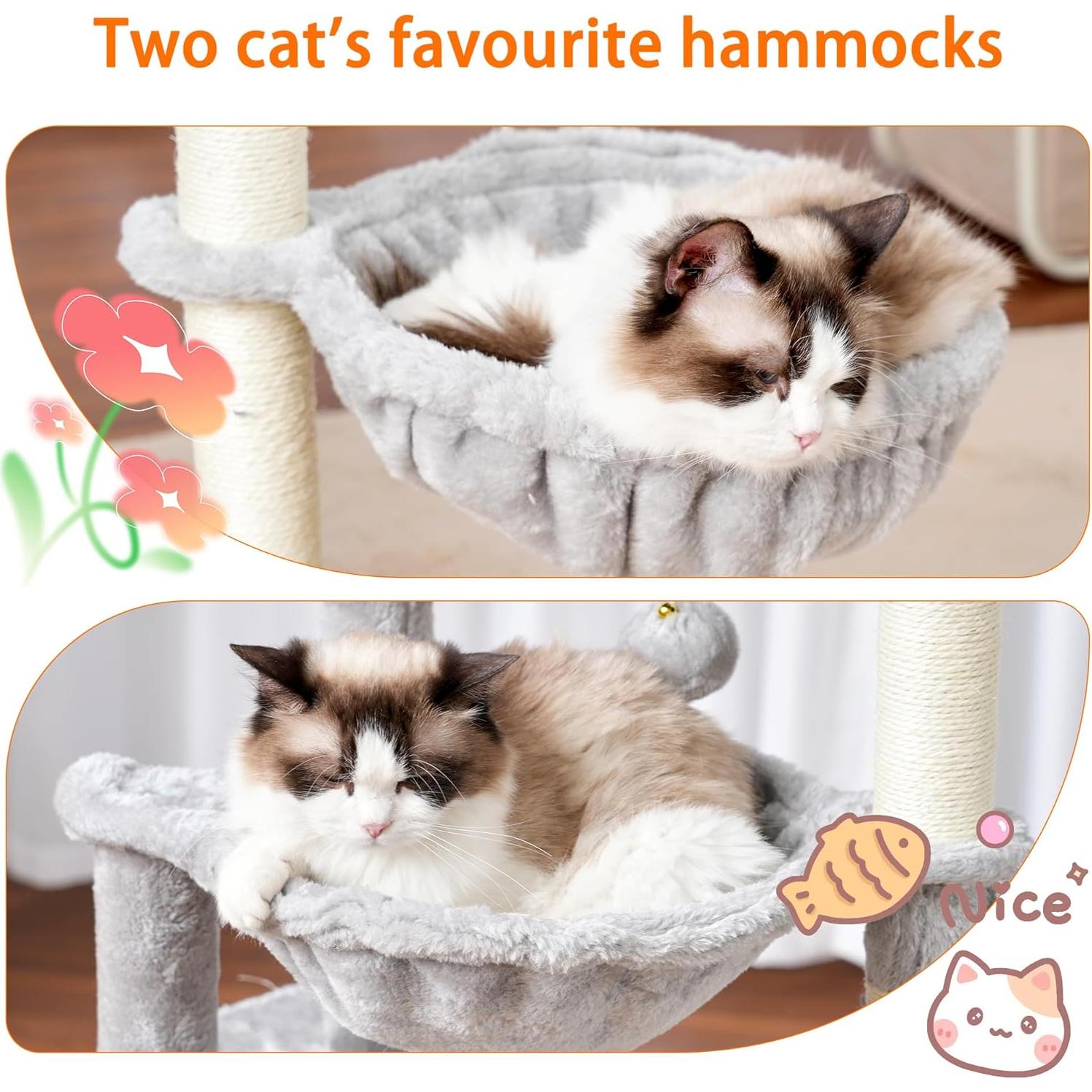 Torre para Gatos Heybly 100 cm con Poste Rascador y 2 Cestas