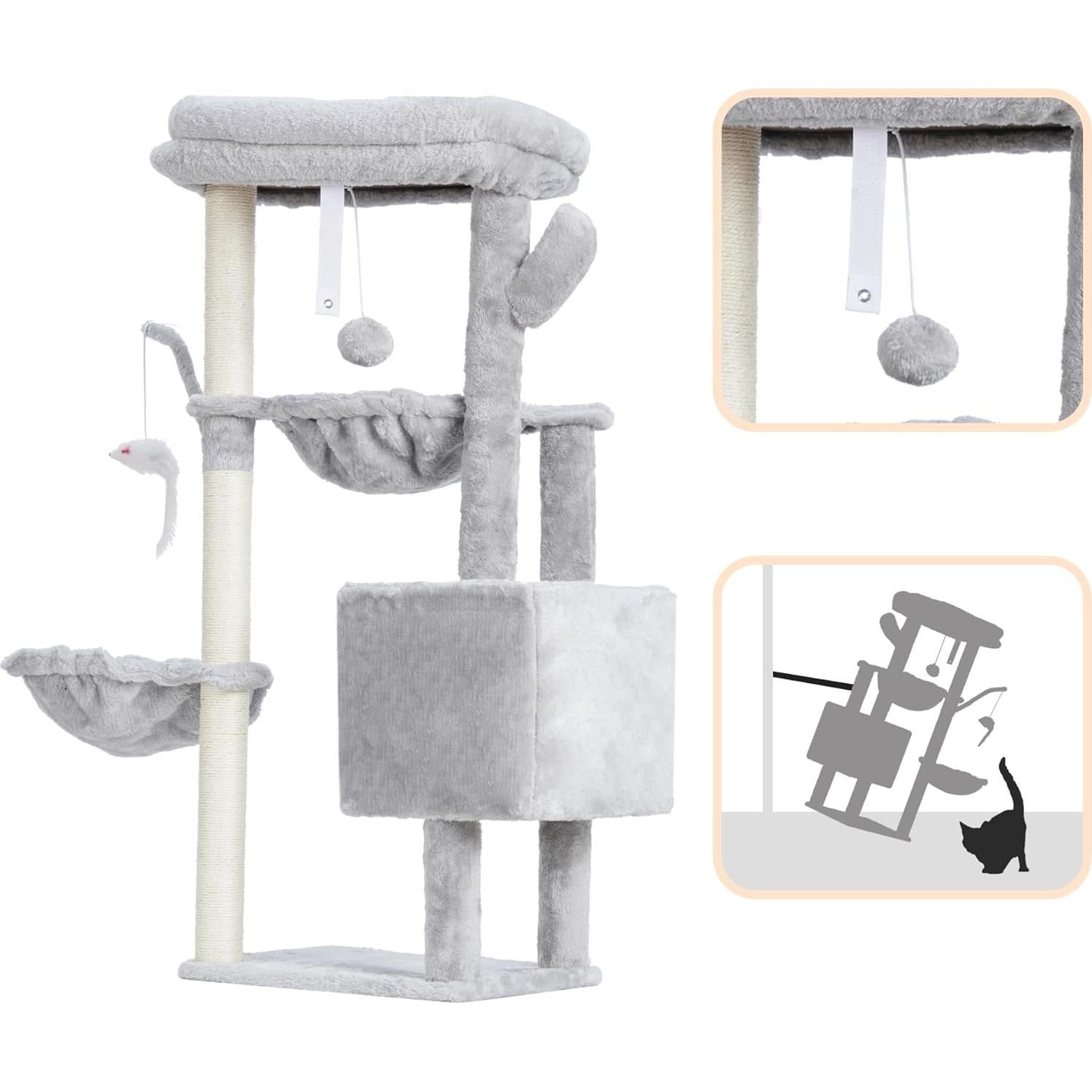 Torre para Gatos Heybly 100 cm con Poste Rascador y 2 Cestas