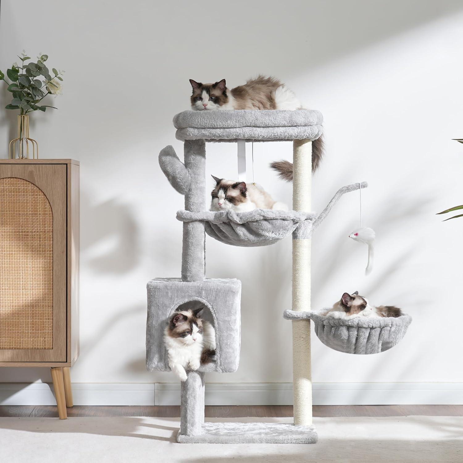 Torre para Gatos Heybly 100 cm con Poste Rascador y 2 Cestas