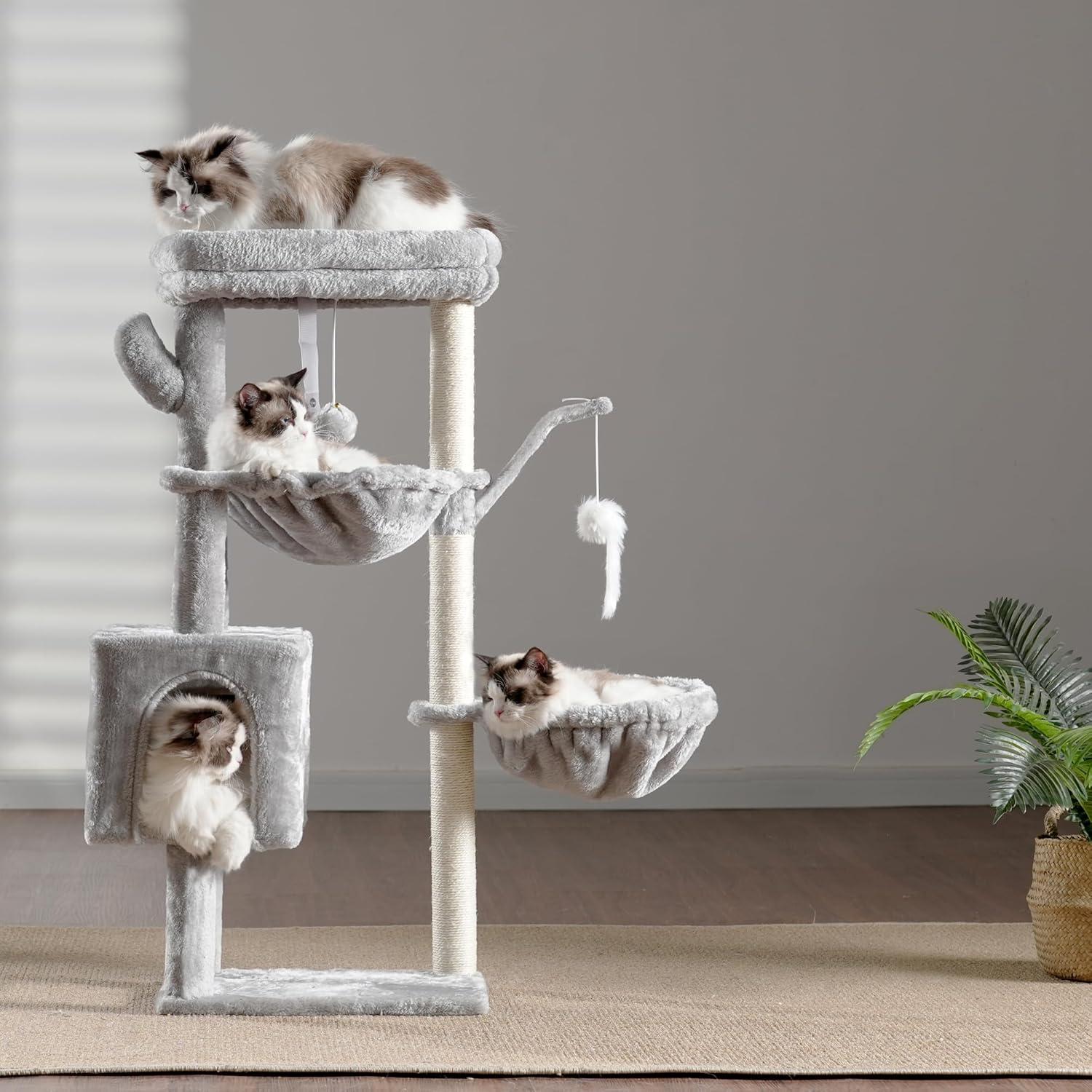Torre para Gatos Heybly 100 cm con Poste Rascador y 2 Cestas