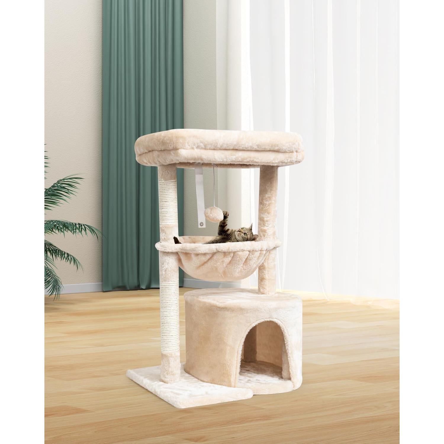 Árbol para Gatos SYANDLVY Beige 75.2 cm con Rascador y Cueva