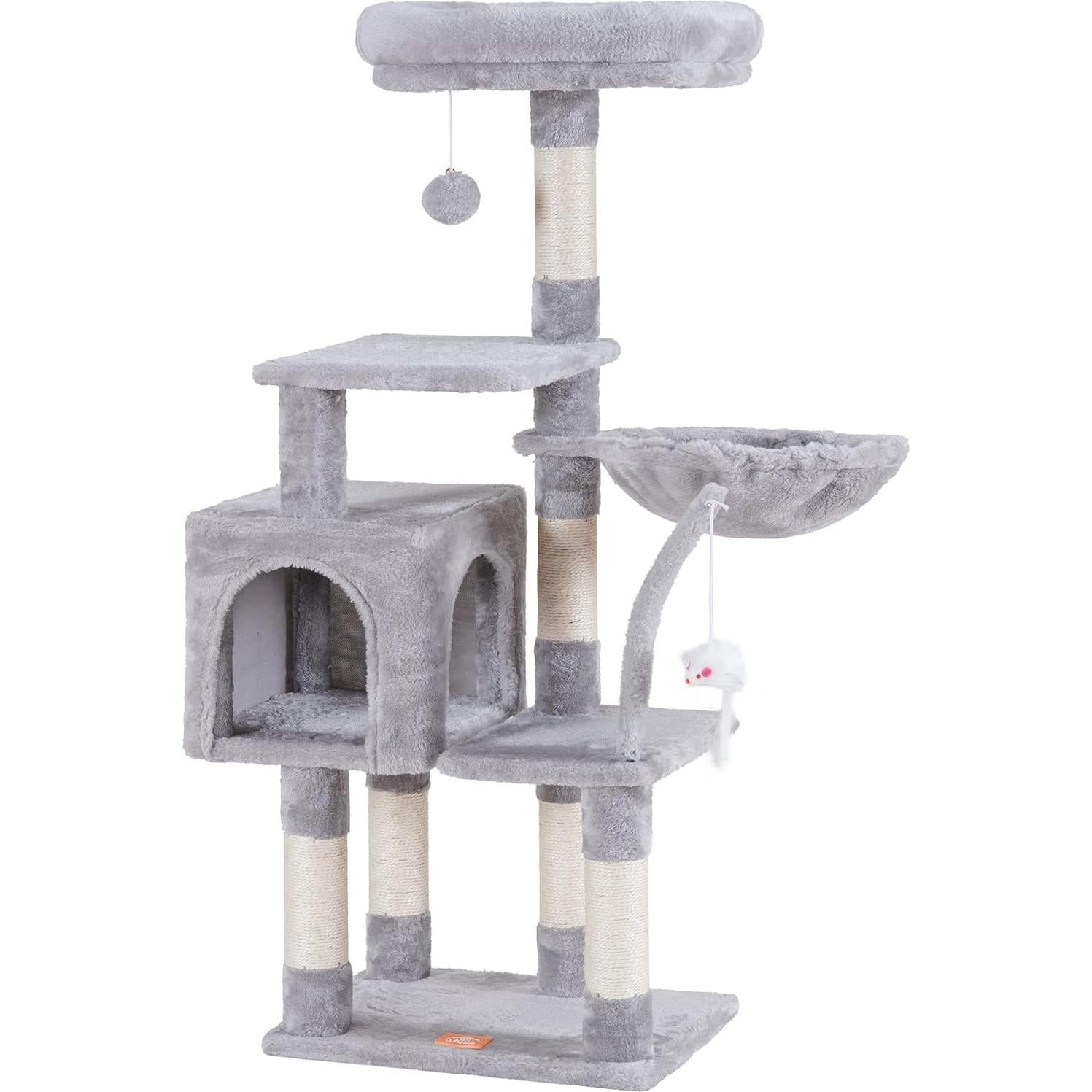 Árbol para Gatos Heybly 110 cm Gris Claro con Juguete y Rascador