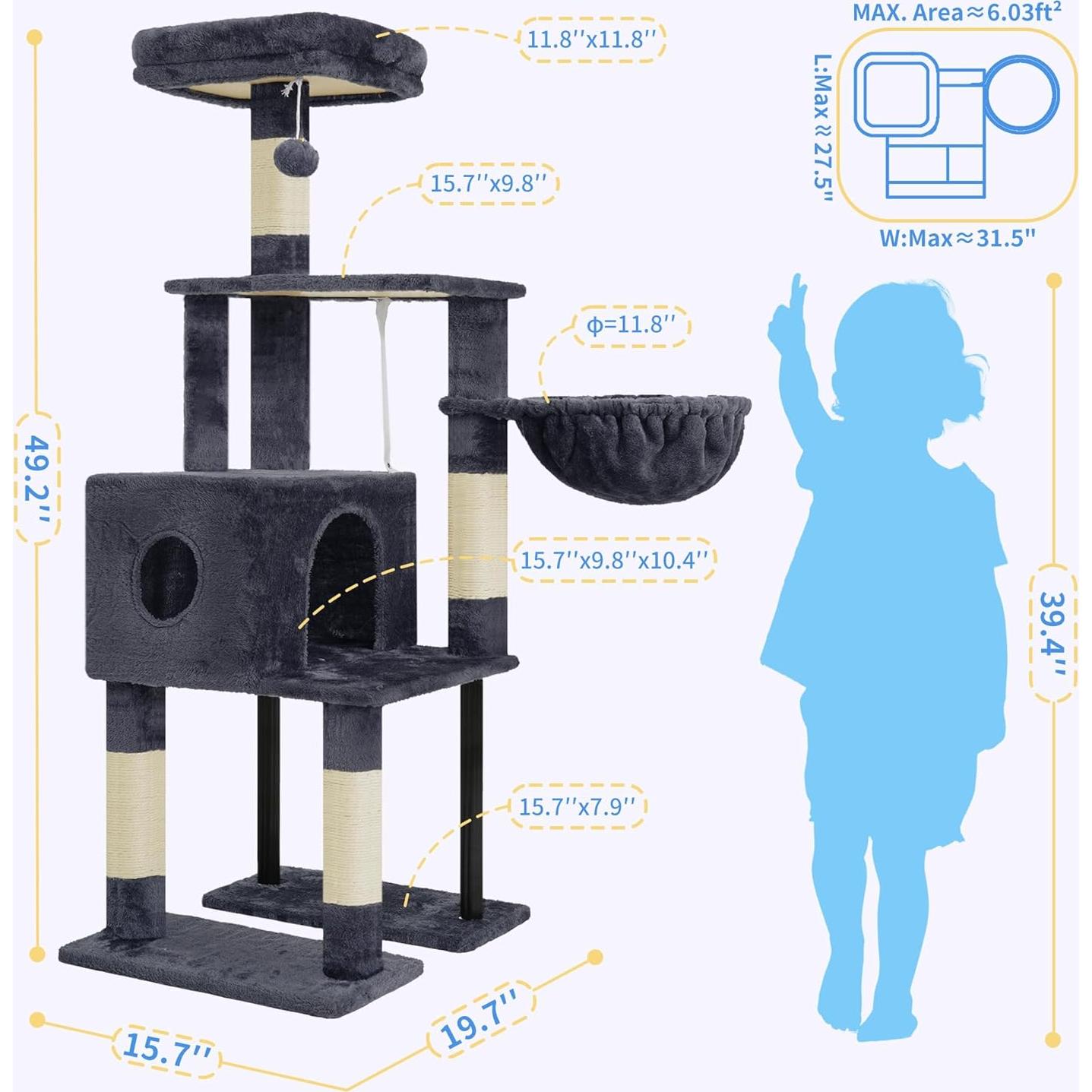 Árbol para Gatos Heybly HCT200S 125 cm con Casa y Rascador
