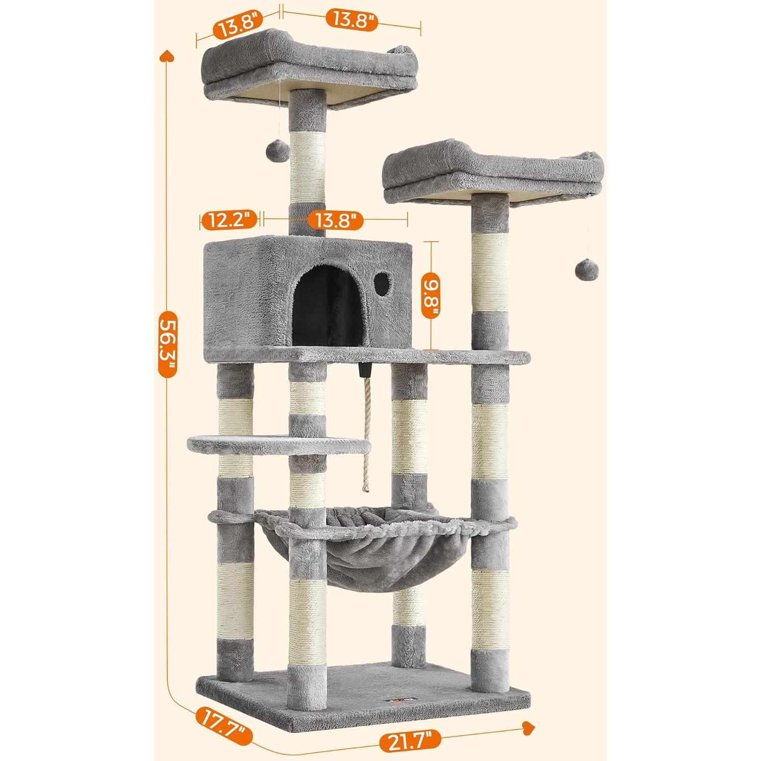 Árbol para Gatos FEANDREA UPCT15W, 143 cm, Gris Claro
