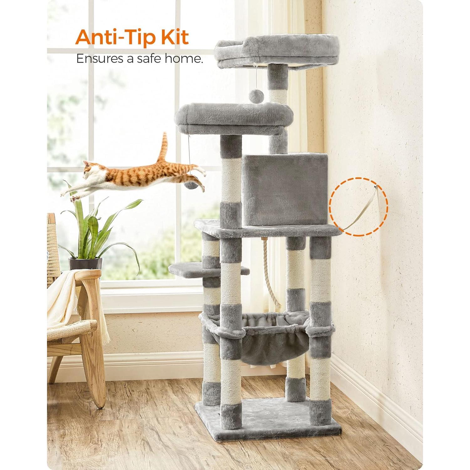 Árbol para Gatos FEANDREA UPCT15W, 143 cm, Gris Claro