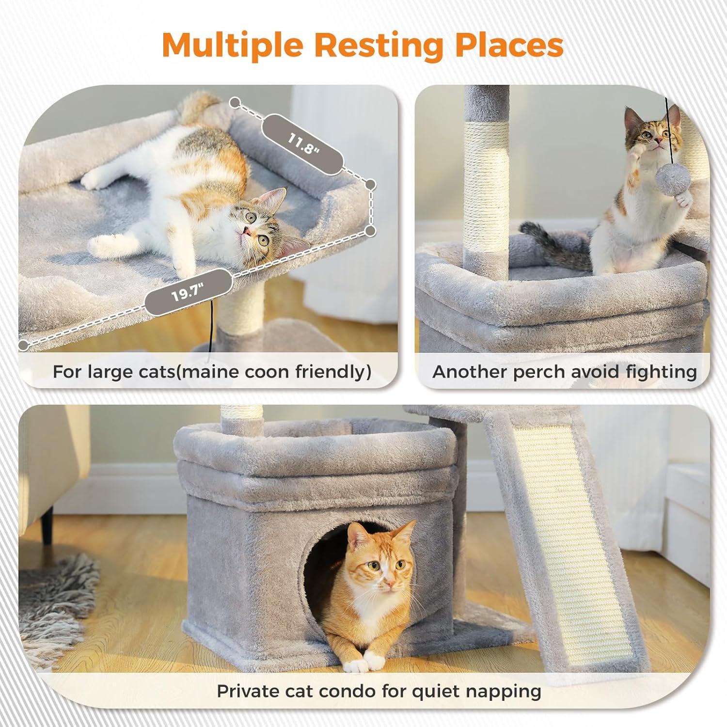 Torre para Gatos PEQULTI con Perchero Amplio y Rascador, Gris