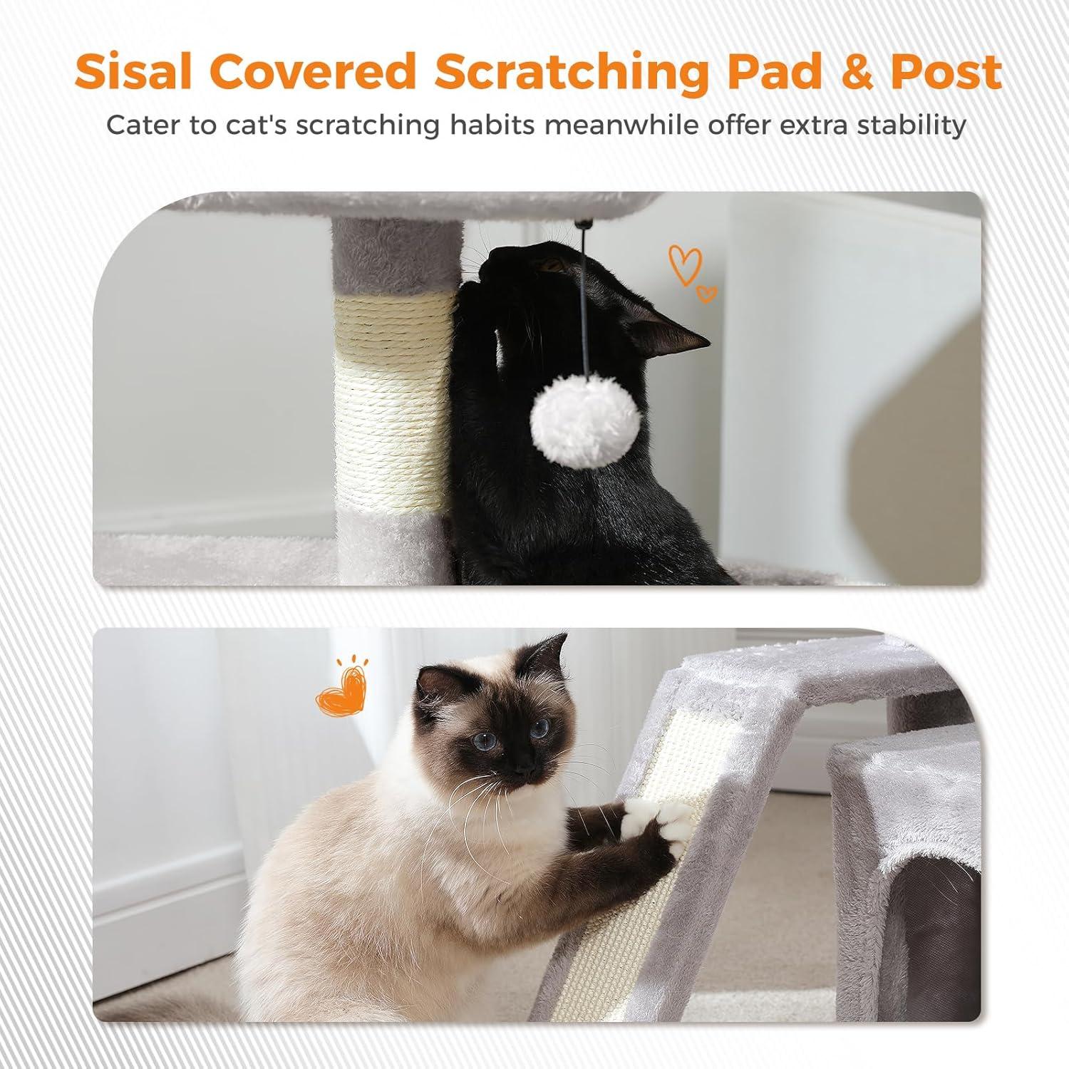 Torre para Gatos PEQULTI con Perchero Amplio y Rascador, Gris