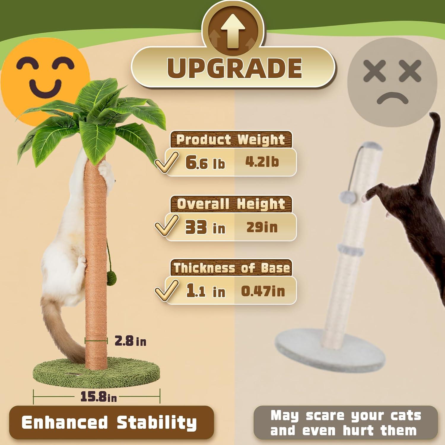 Rascador para Gatos Meowoou 83.8 cm Verde con Cuerda de Sisal