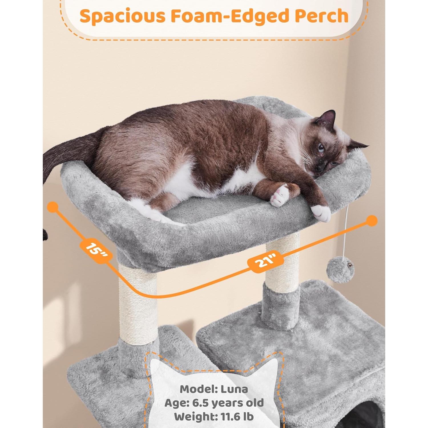 Árbol para Gatos Yaheetech 160 cm Gris Claro con Hamaca