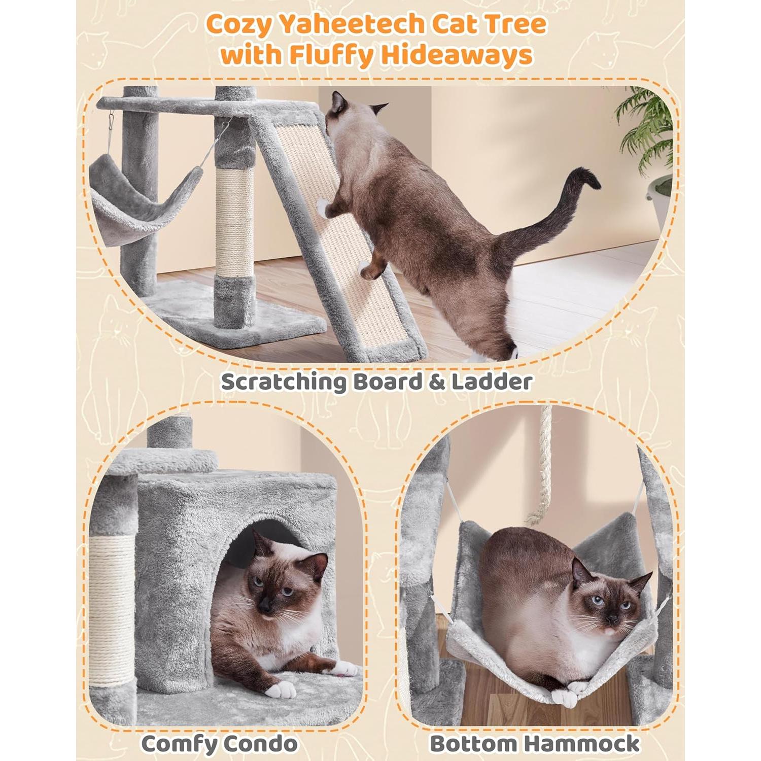 Árbol para Gatos Yaheetech 160 cm Gris Claro con Hamaca