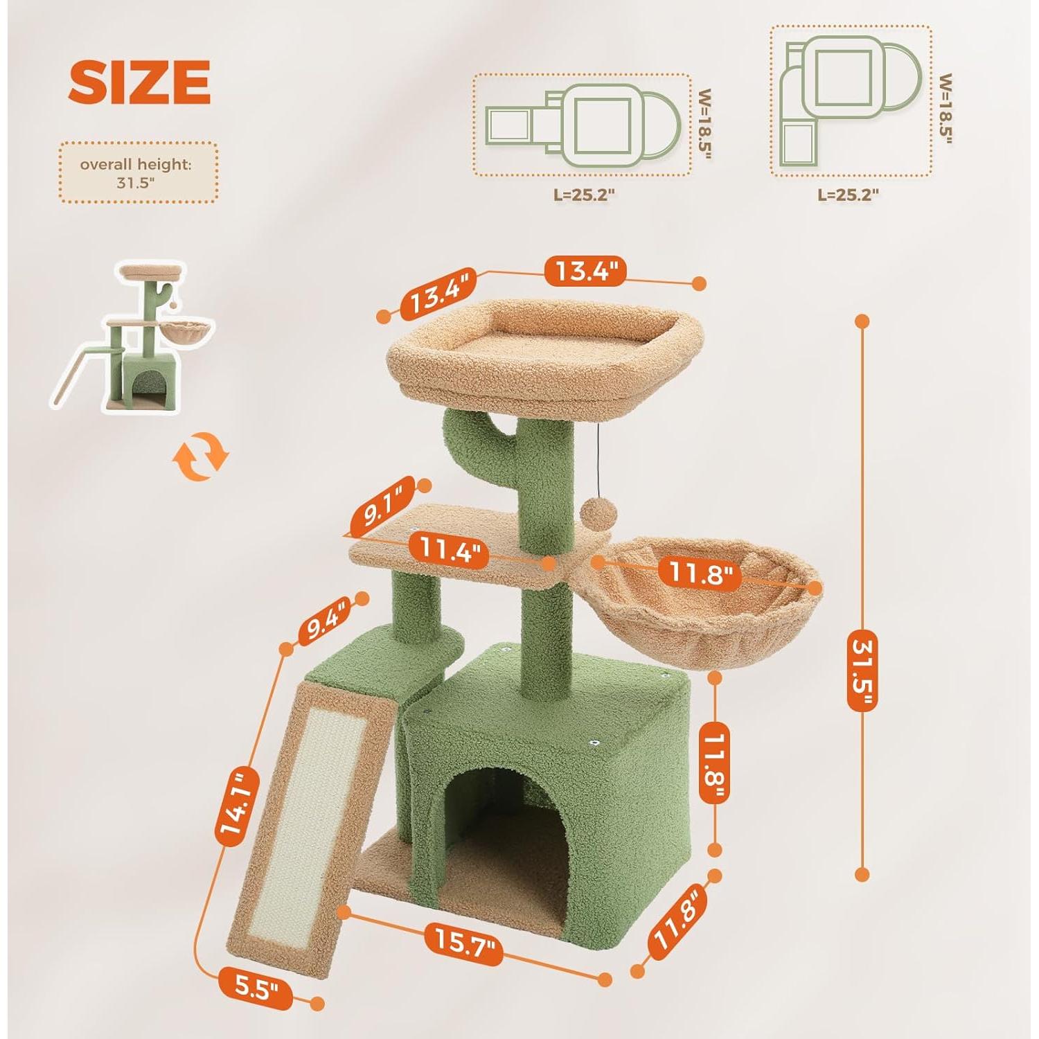 Árbol de Gato PETEPELA Cactus 81 cm con Rascador y Hamaca