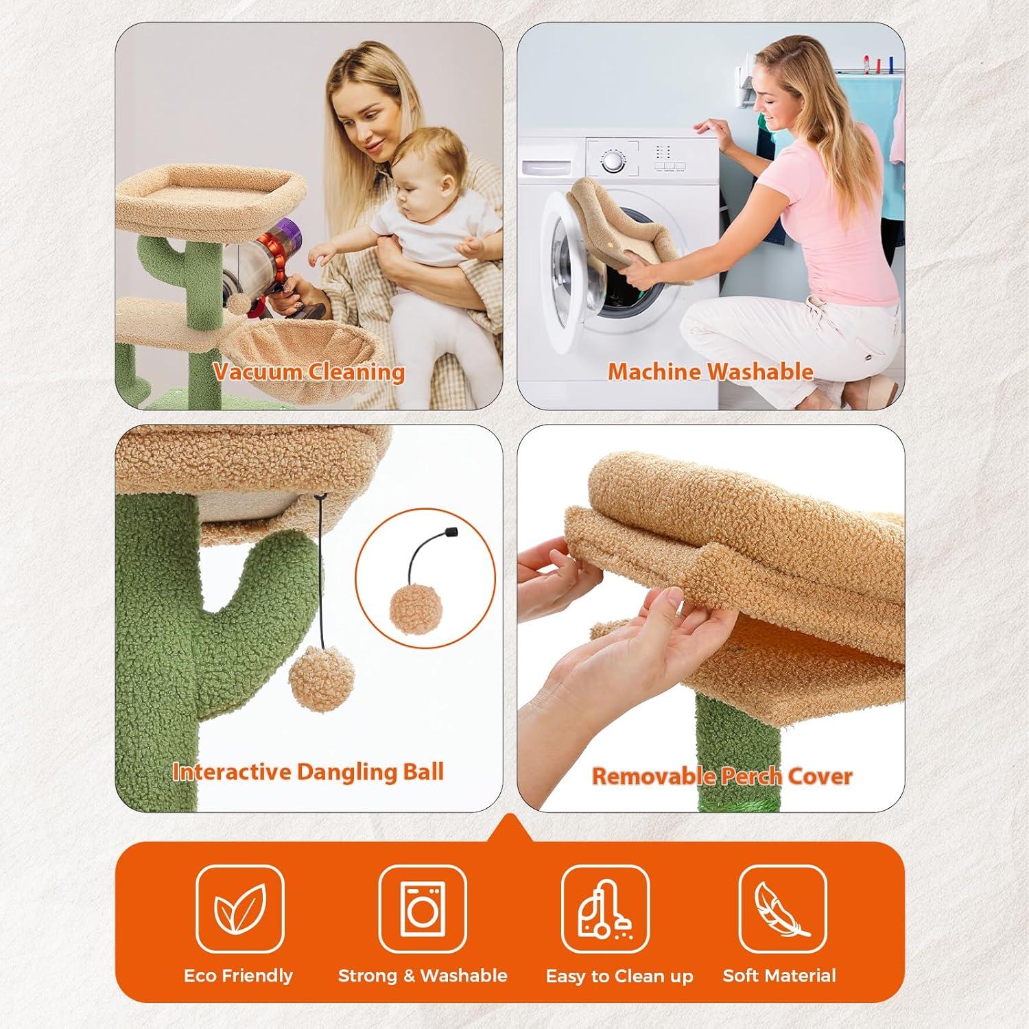 Árbol de Gato PETEPELA Cactus 81 cm con Rascador y Hamaca