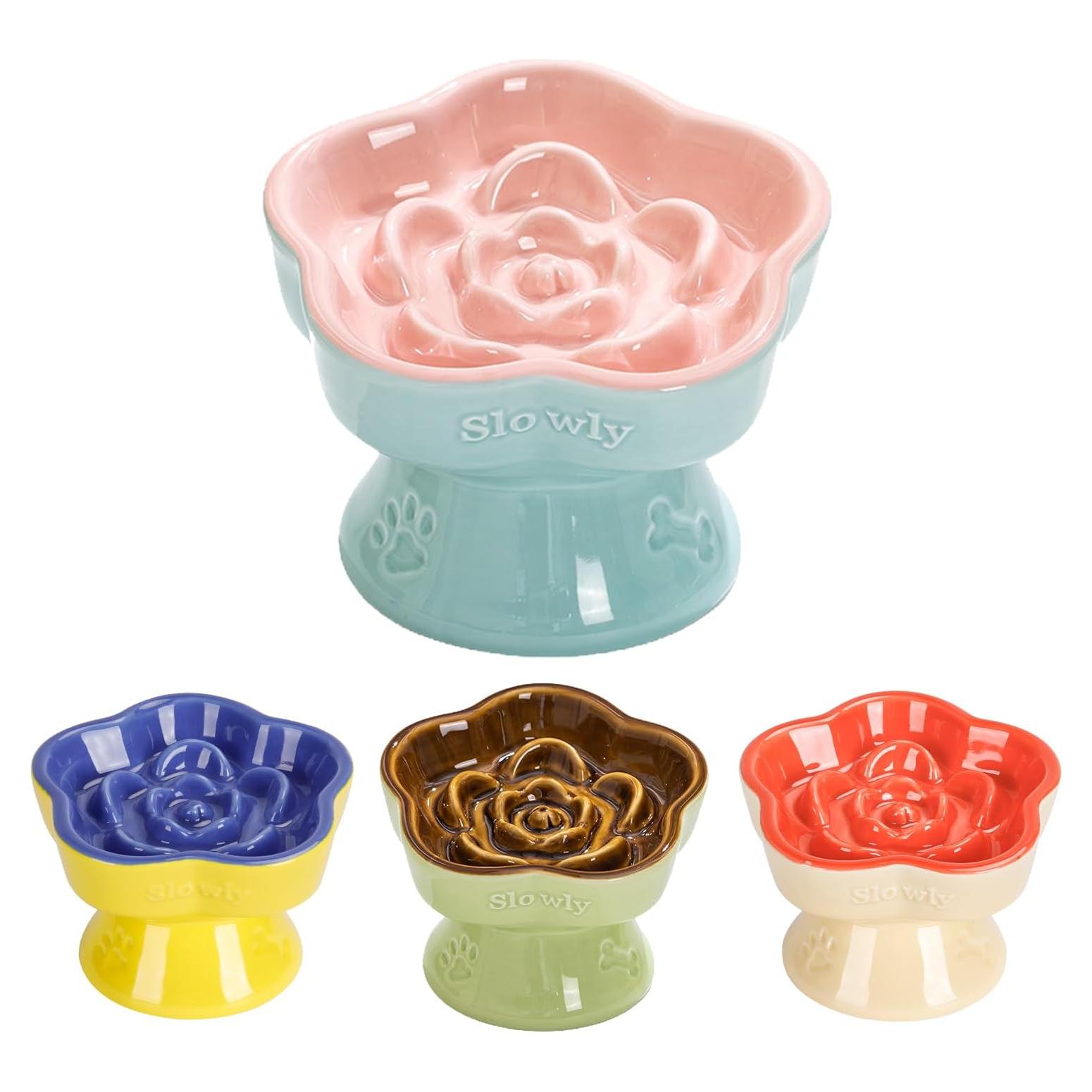 Tazón Elevado para Gatos S&Q de Cerámica Rosa 14.7 cm