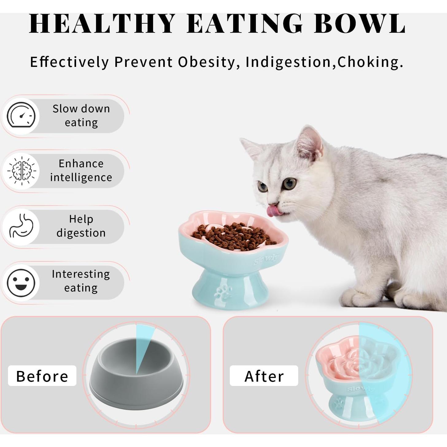 Tazón Elevado para Gatos S&Q de Cerámica Rosa 14.7 cm