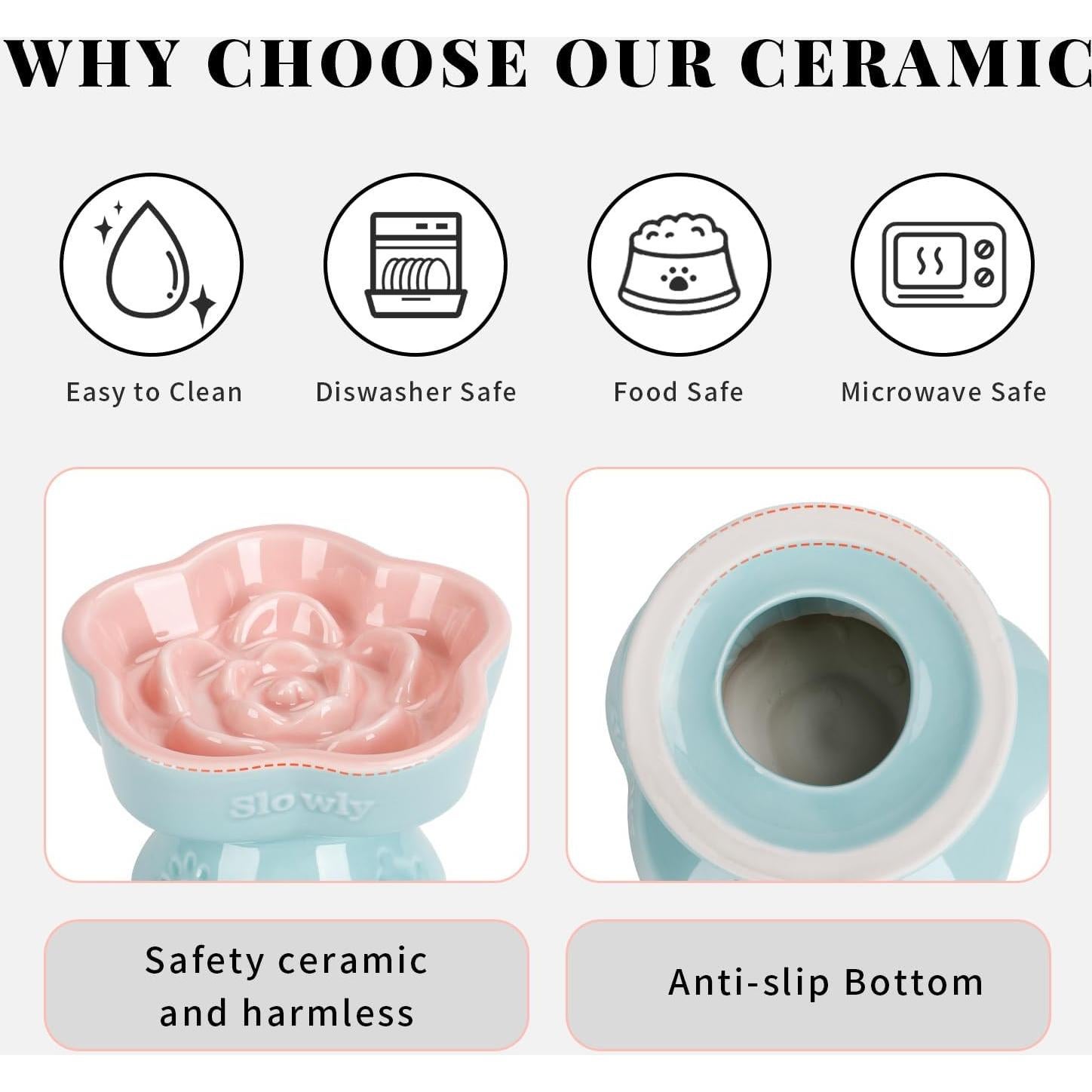 Tazón Elevado para Gatos S&Q de Cerámica Rosa 14.7 cm