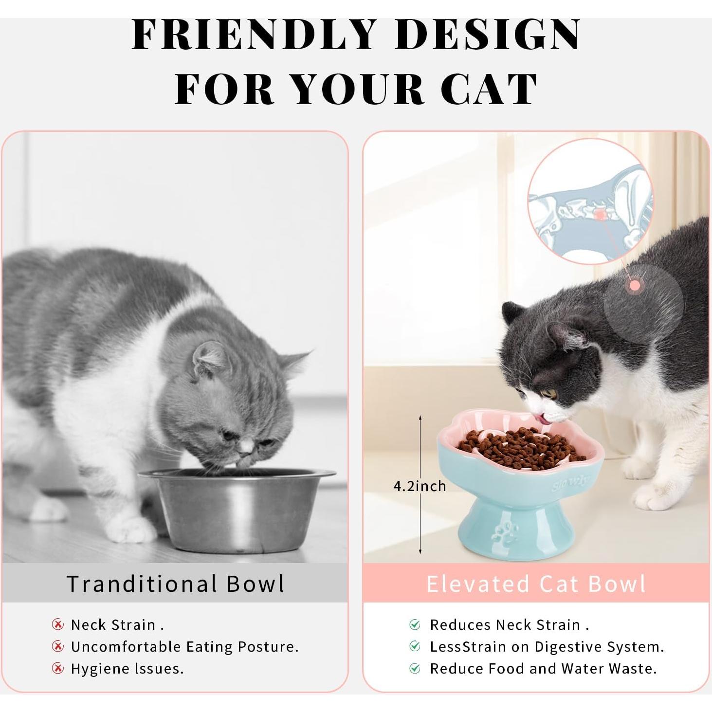 Tazón Elevado para Gatos S&Q de Cerámica Rosa 14.7 cm