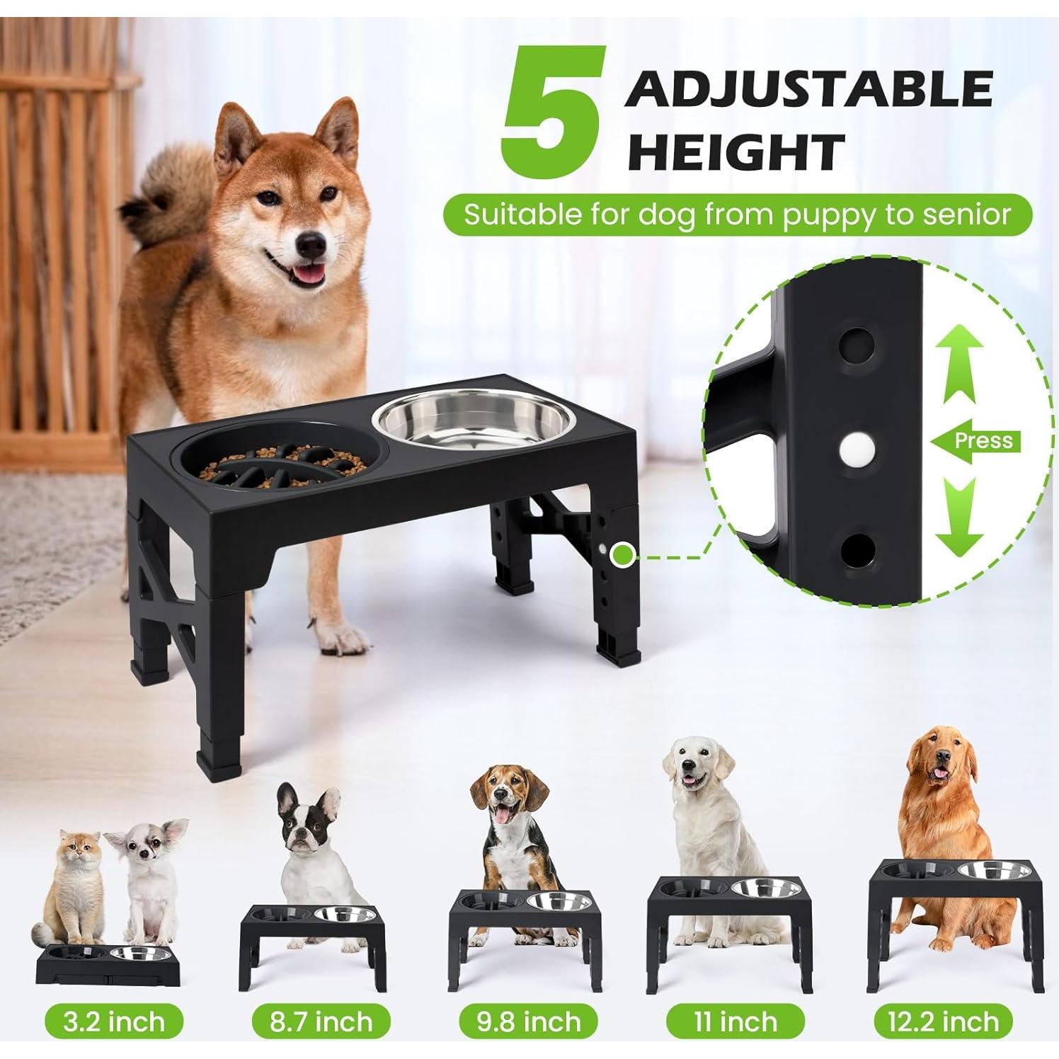 Cuencos Elevados para Perros Heeyoo - 5 Alturas Ajustables