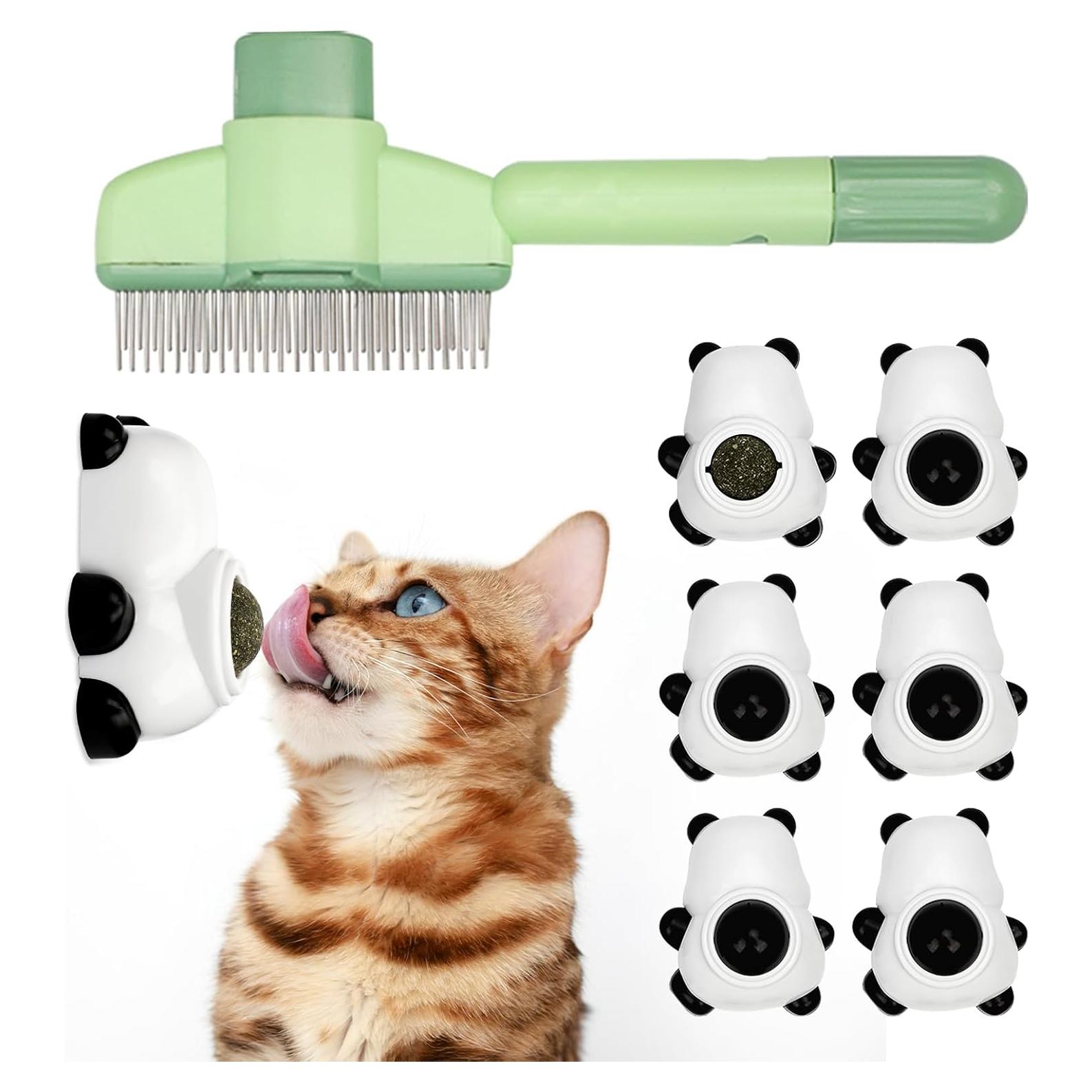 6 Pelotas de Hierba Gatera BluGun + Peine para Gato