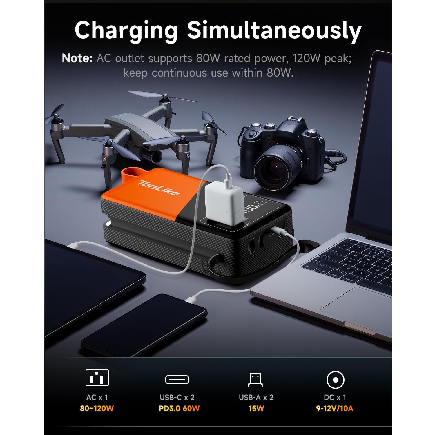 Banco de Energía Portátil Tenlike 99.9Wh 7 Salidas Camping