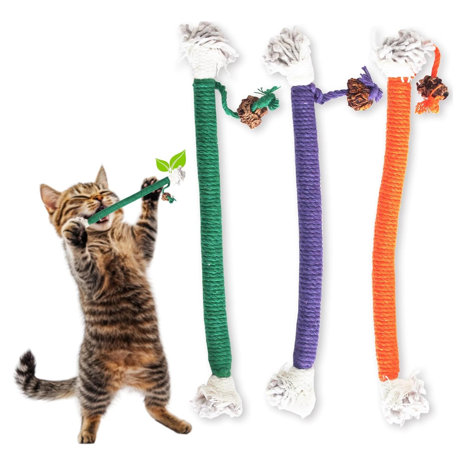 Juguetes para Masticar Gatos LEKEWPET 3PCS Cuerda de Algodón 20cm