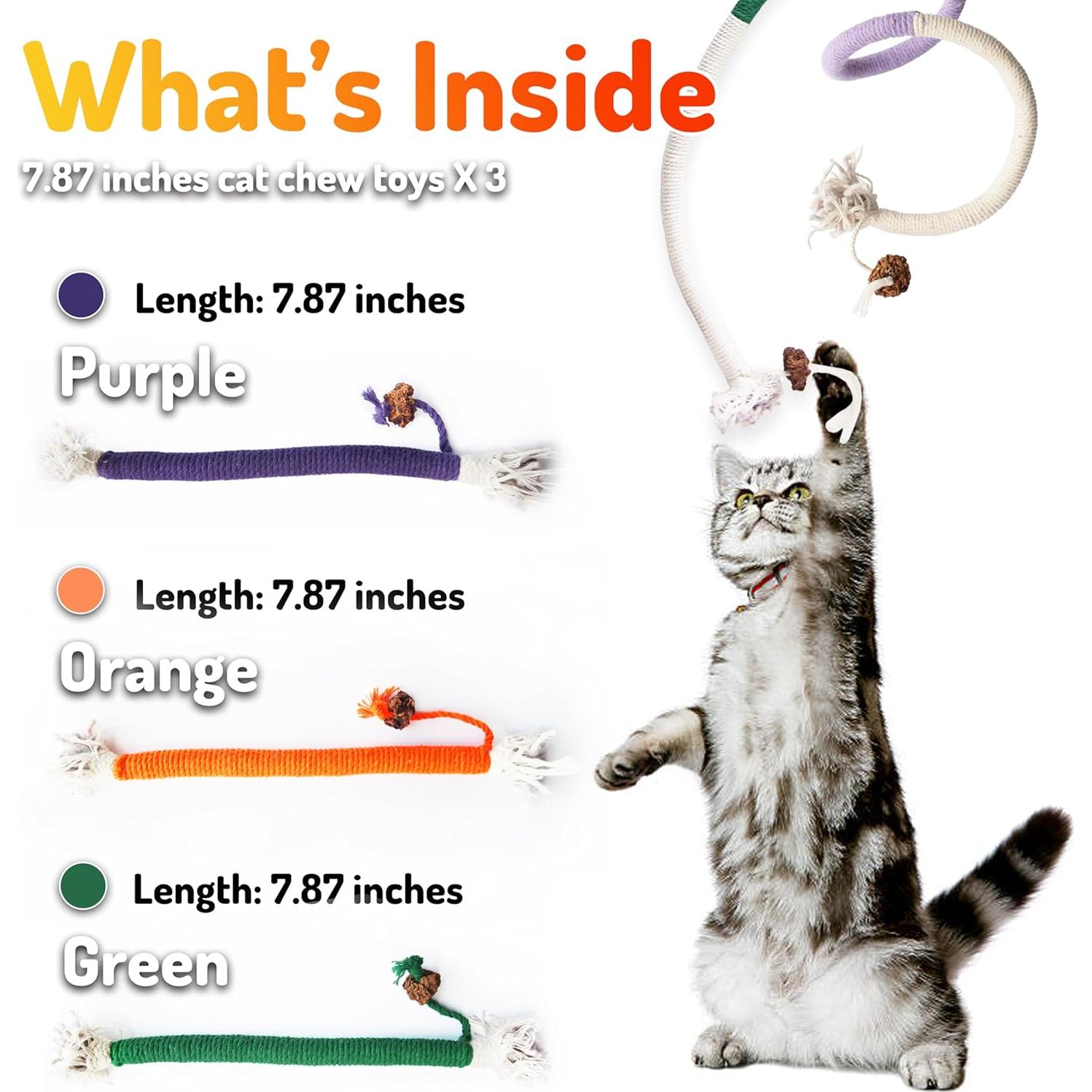 Juguetes para Masticar Gatos LEKEWPET 3PCS Cuerda de Algodón 20cm