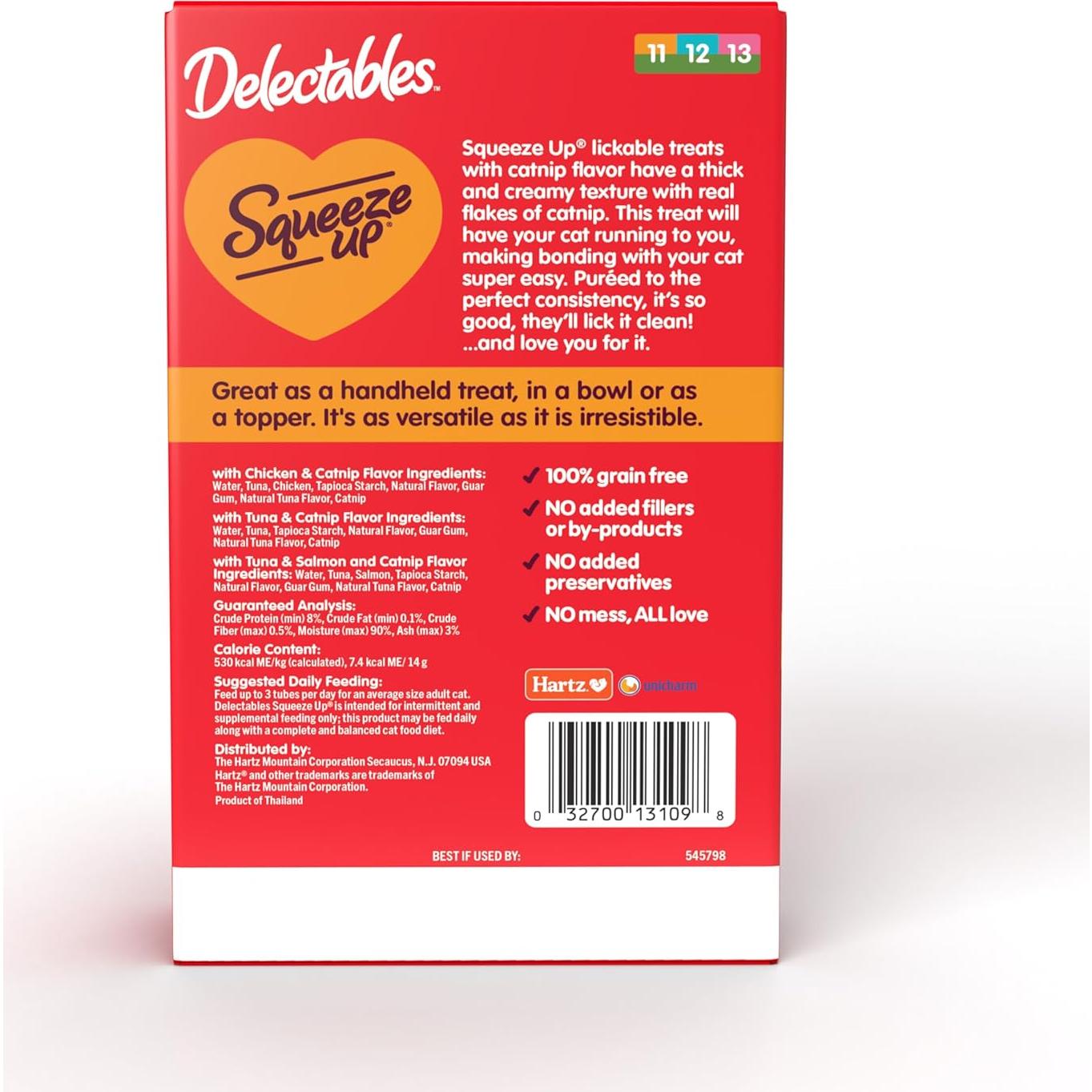 Golosinas Lickables para Gatos Hartz Squeeze Up 20x15g con Catnip