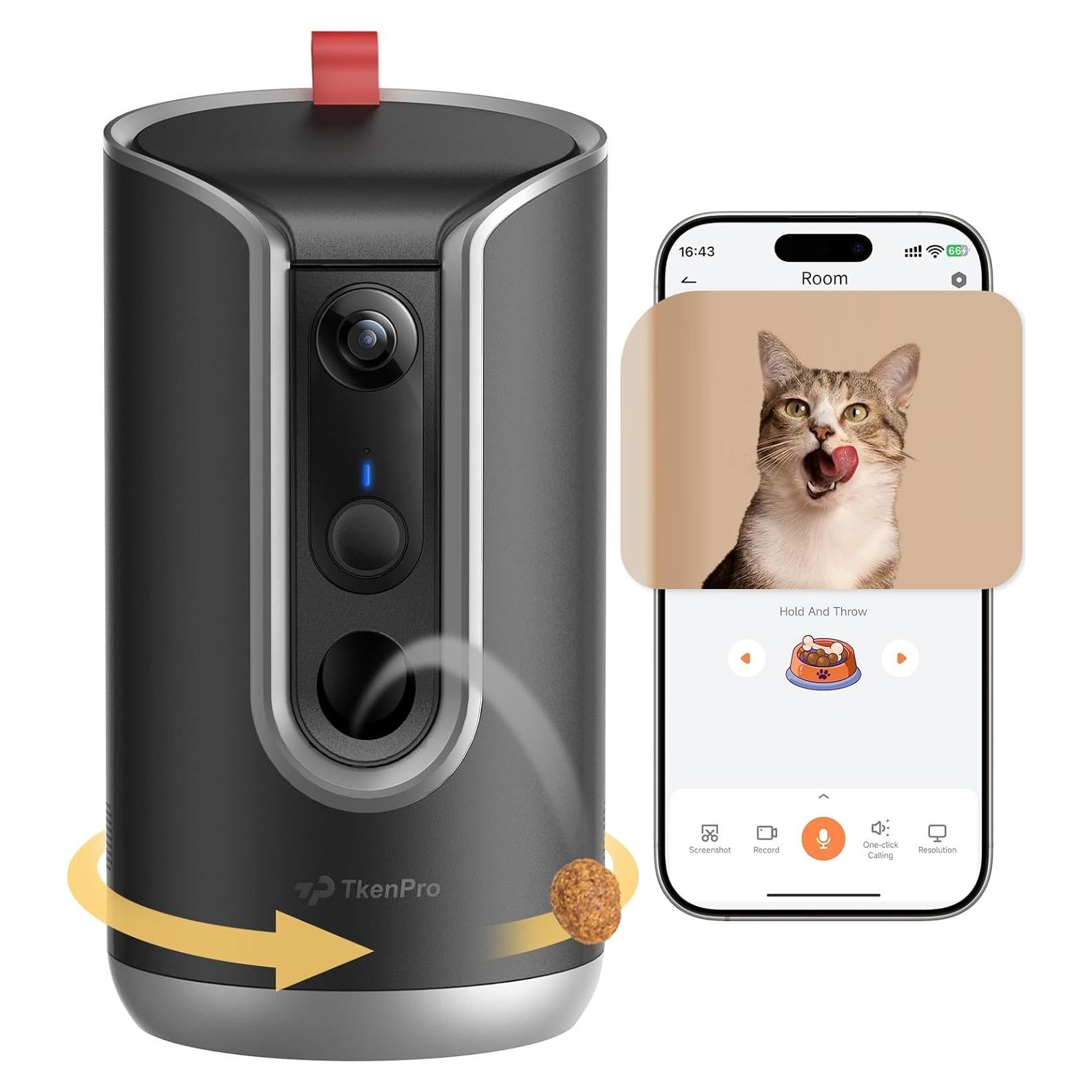 Cámara para mascotas TKENPRO 2K con dispensador de golosinas