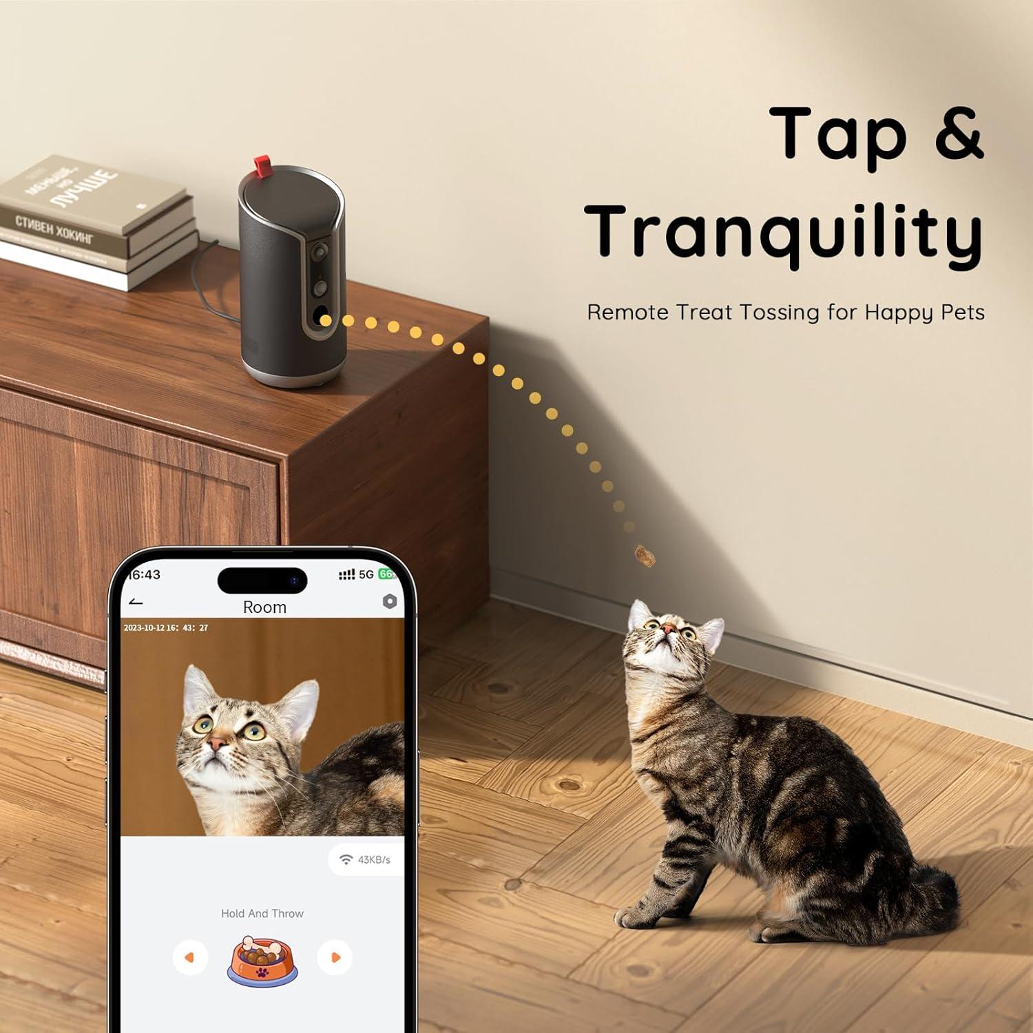 Cámara para mascotas TKENPRO 2K con dispensador de golosinas