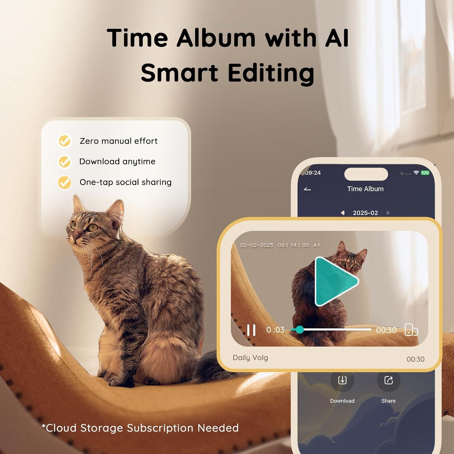 Cámara para mascotas TKENPRO 2K con dispensador de golosinas